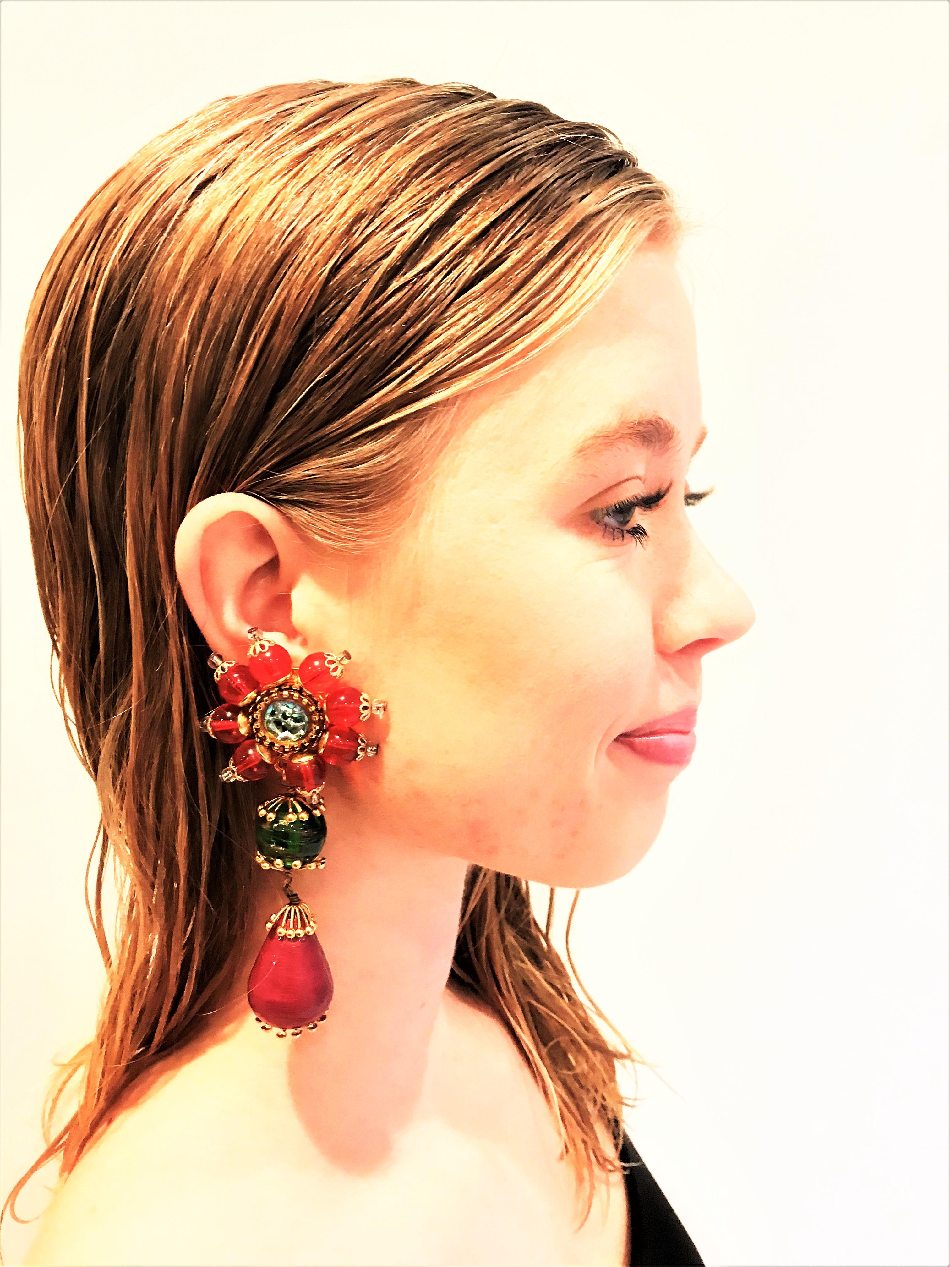 Artisan Flower clip-on earring by Christian Lacroix Paris, Resin  1990s For Sale