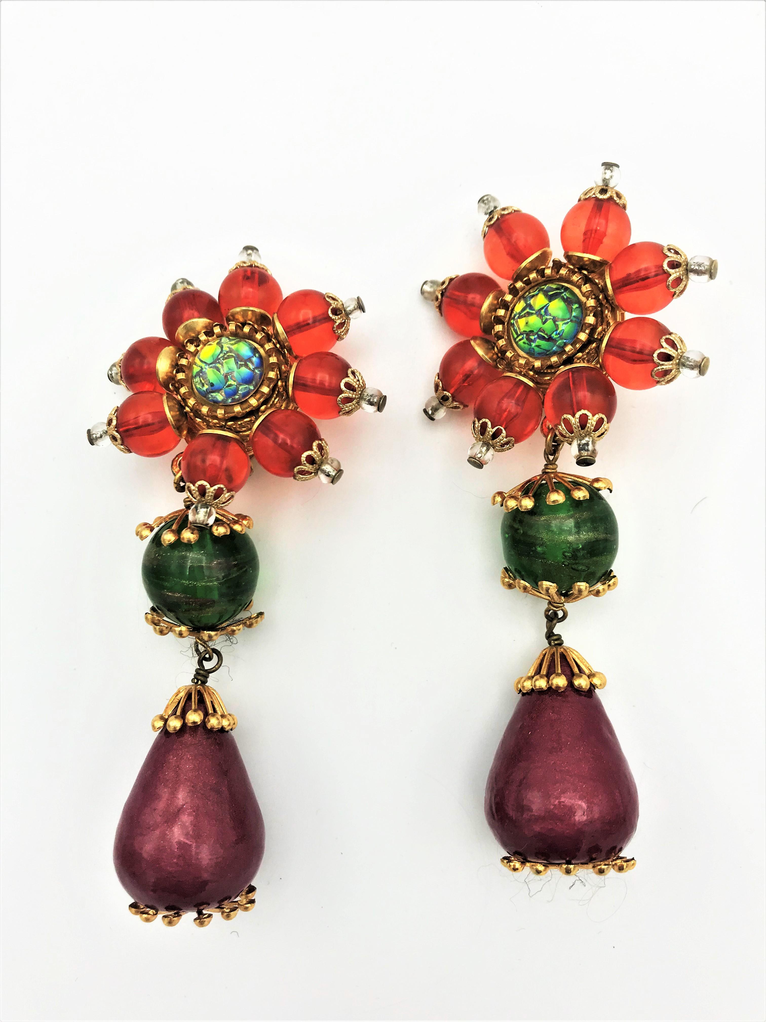 Flower clip-on earring by Christian Lacroix Paris, Resin  1990s For Sale 1
