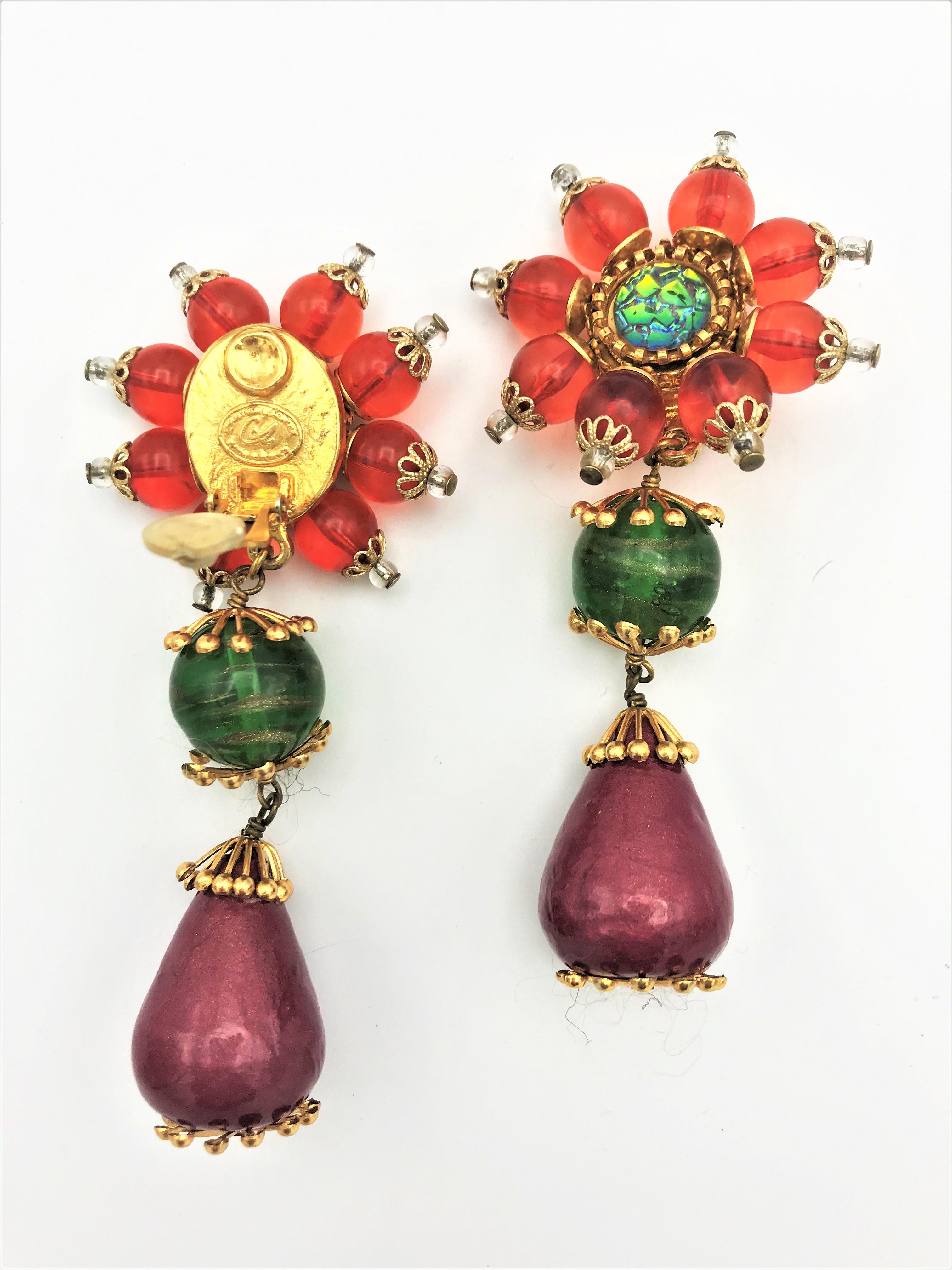 Flower clip-on earring by Christian Lacroix Paris, Resin  1990s For Sale 2
