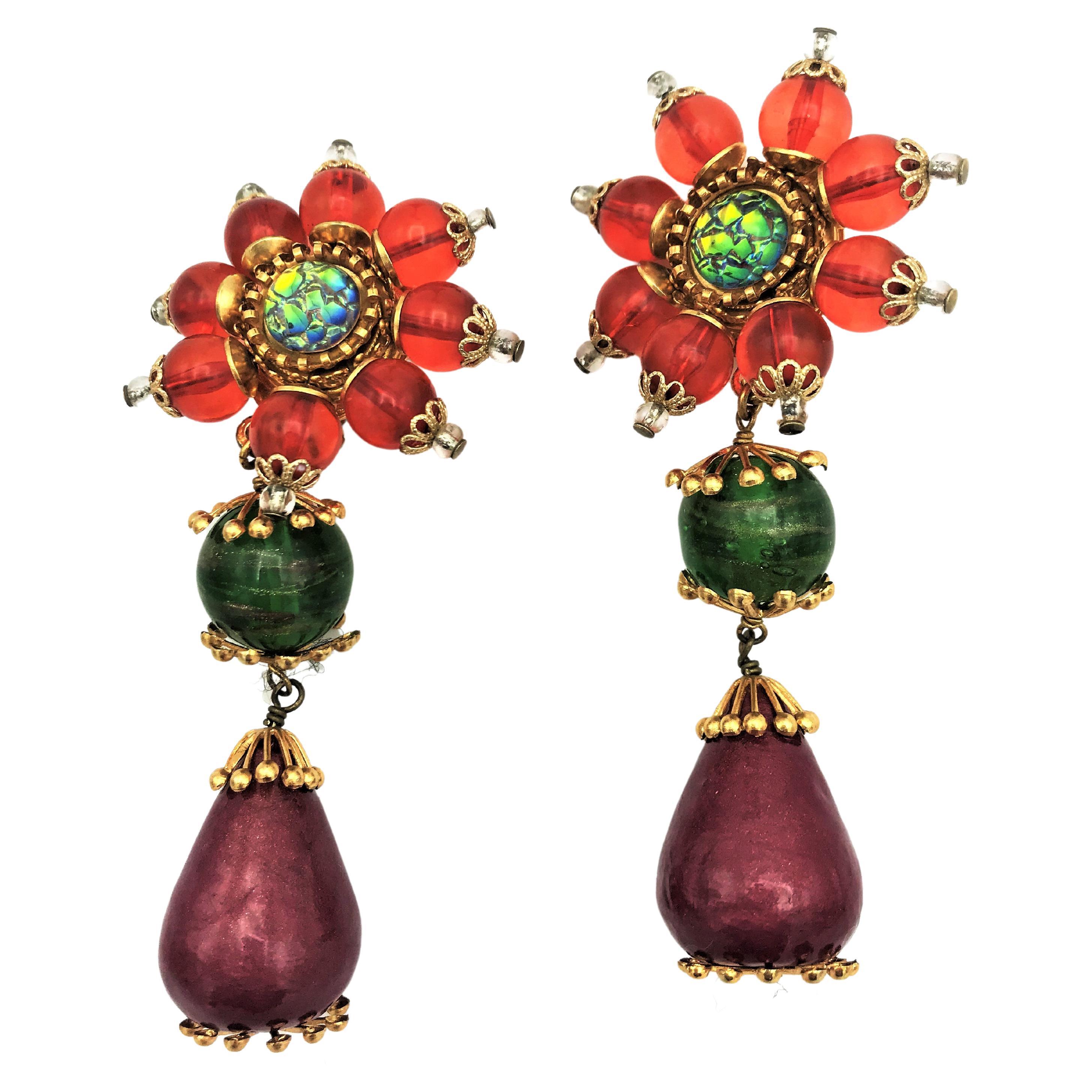 Flower clip-on earring by Christian Lacroix Paris, Resin  1990s For Sale
