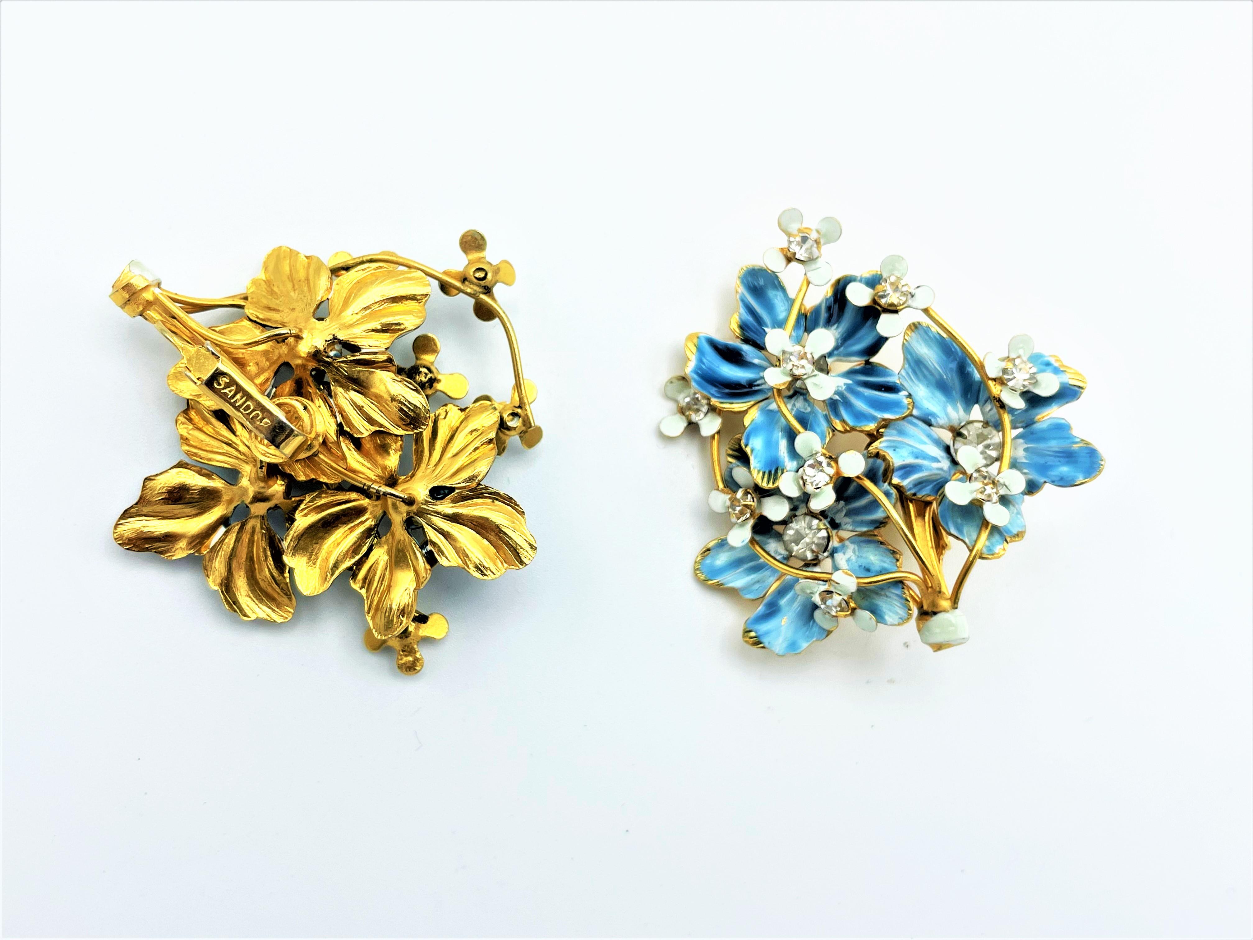 Women's Flower clip-on earring gold plated and enameled by Sandor USA  1950s   For Sale