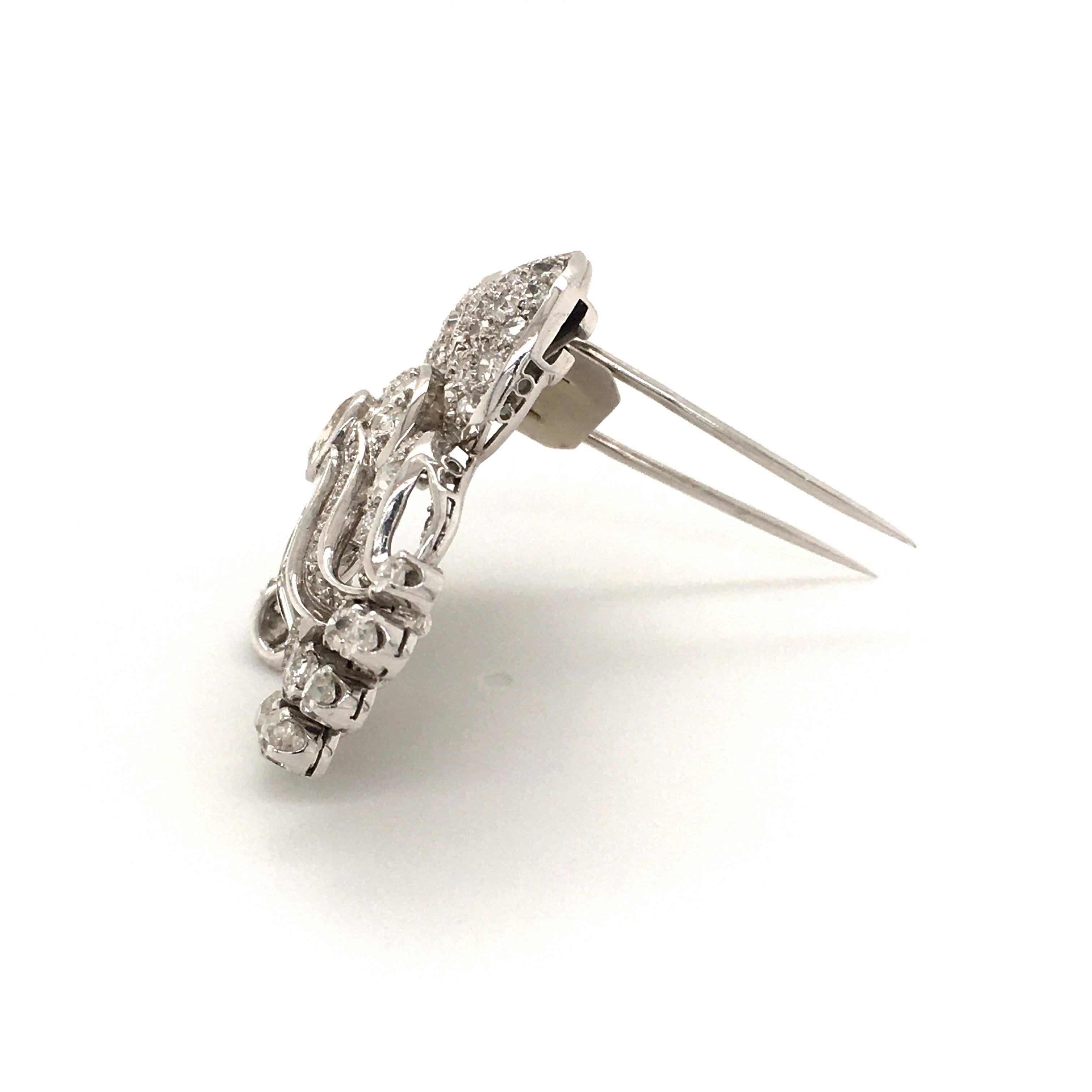 Old Mine Cut Flower Clip with Old Cut Diamonds in Platinum 950