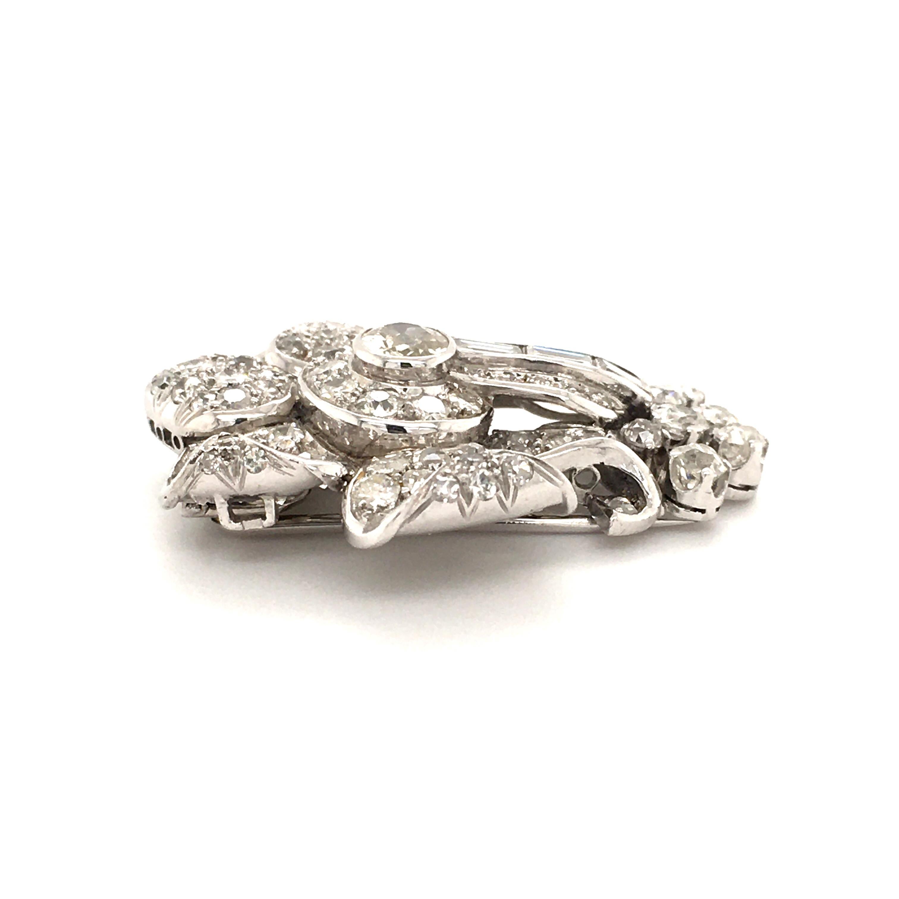 Flower Clip with Old Cut Diamonds in Platinum 950 3