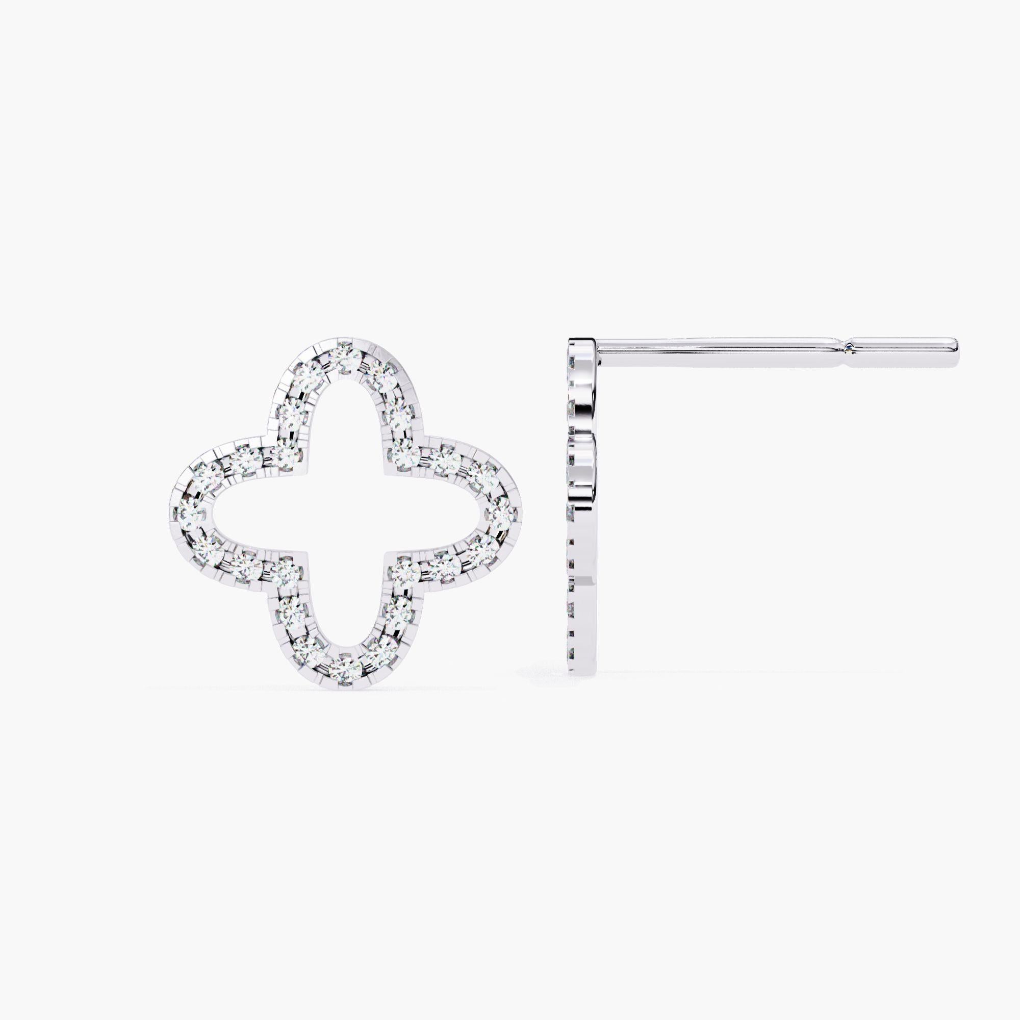 Pendientes de oro macizo de 14 quilates con diamantes naturales en forma de flor de trébol, SI GH Contemporáneo en venta