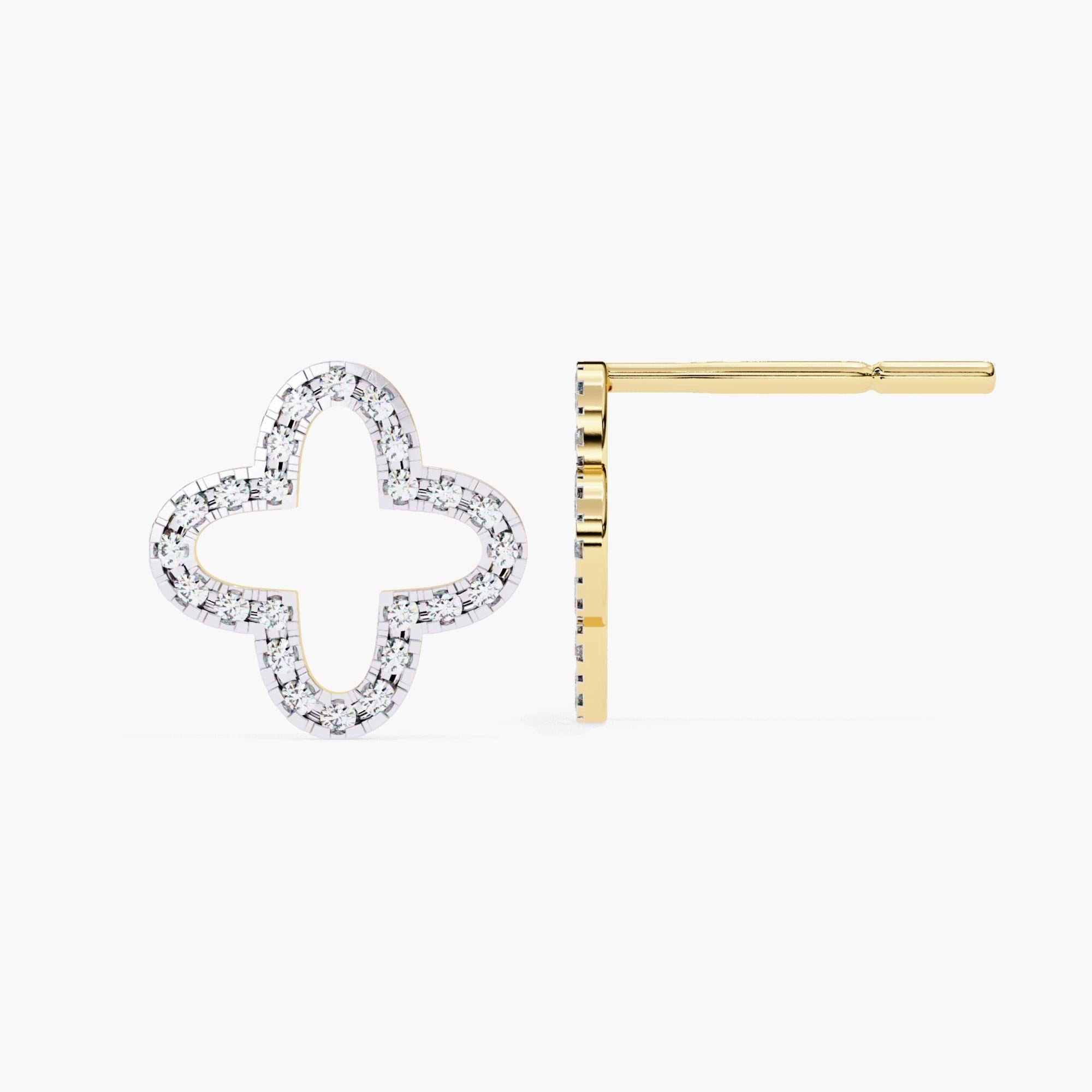 Pendientes de oro macizo de 14 quilates con diamantes naturales en forma de flor de trébol, SI GH en Nuevo estado para la venta en New York, NY
