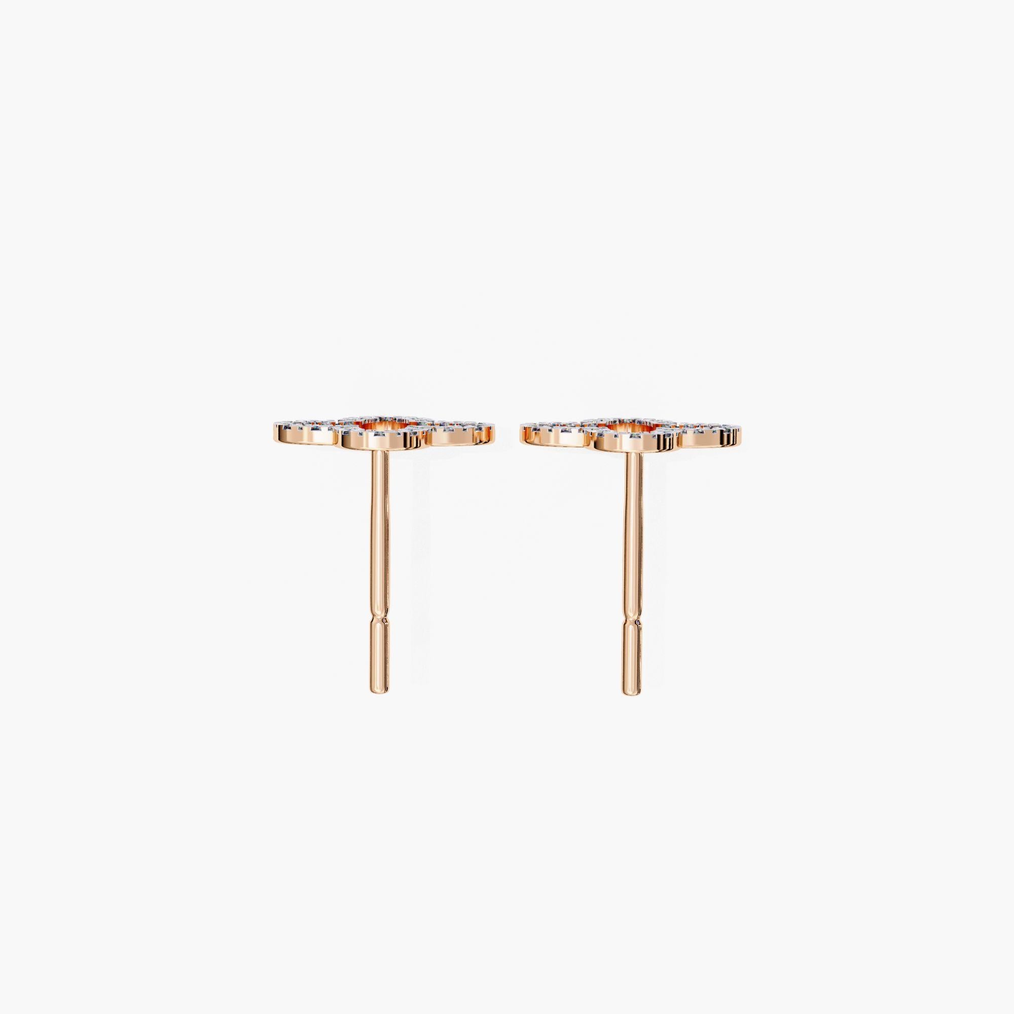 De las mujeres Pendientes de oro macizo de 14 quilates con diamantes naturales en forma de flor de trébol, SI GH en venta