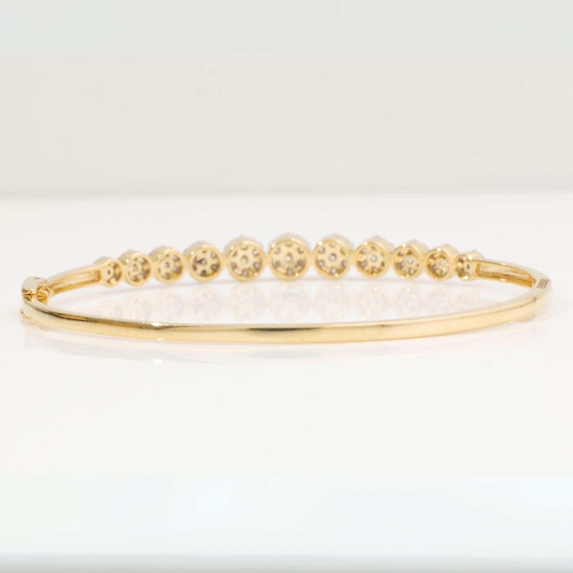 Women's Flower Cluster Diamond Cuff Bracelet in 14k Solid Gold (Certified) For Sale