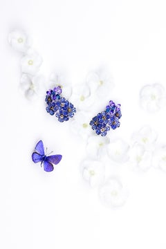 Flower Cluster Earrings - 18k Gold, Blue Sapphires, Amethyst, Topaz