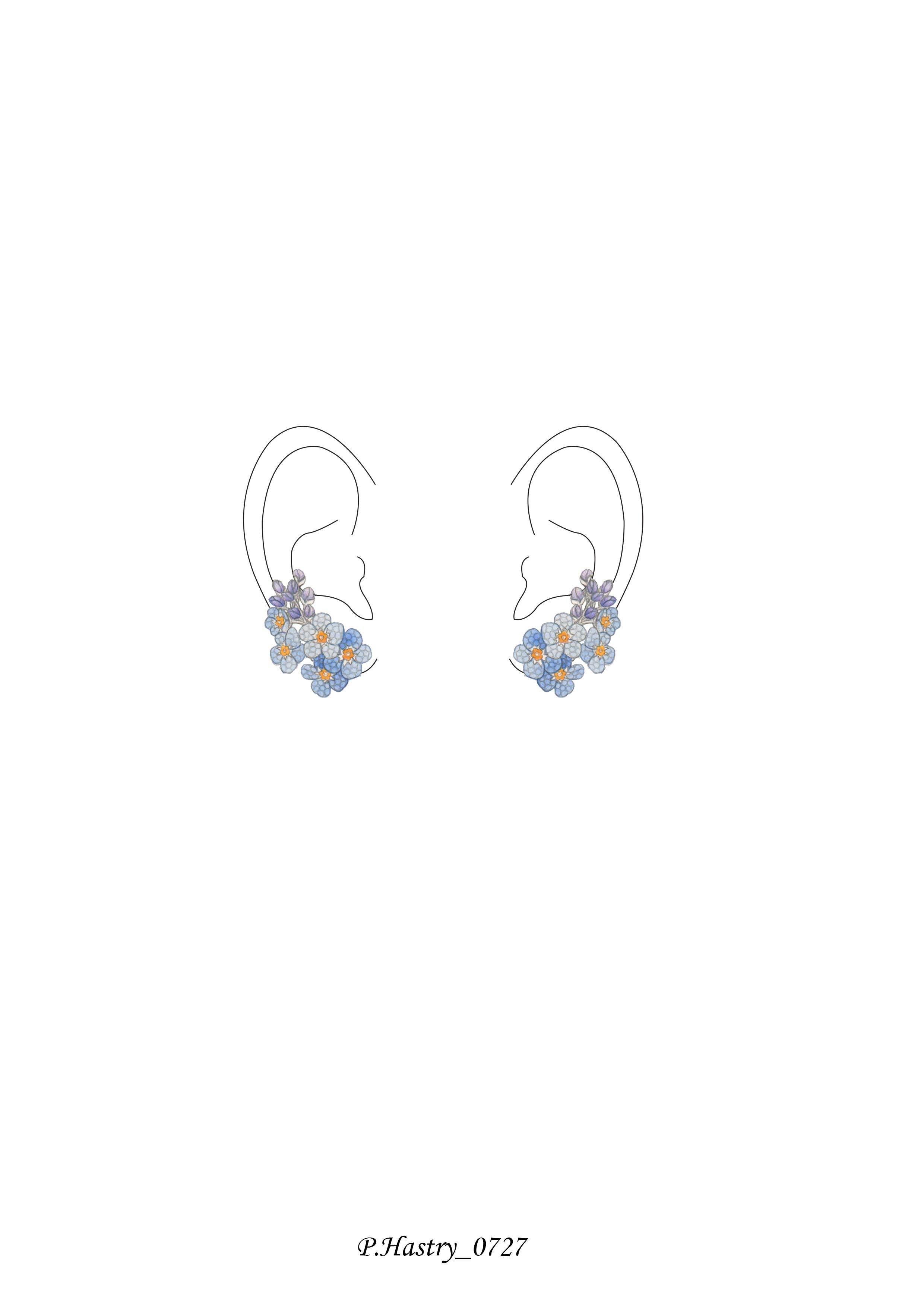 Brilliant Cut Flower Cluster Earrings - 18k Gold, Blue Sapphires, Amethyst, Topaz For Sale
