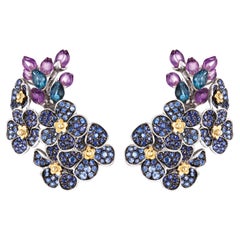 Flower Cluster Earrings - 18k Gold, Blue Sapphires, Amethyst, Topaz