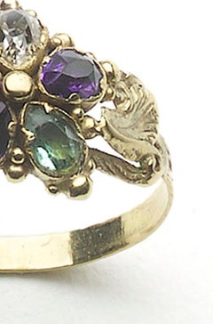 Flower Cluster Multi Gem Set Gold Ring