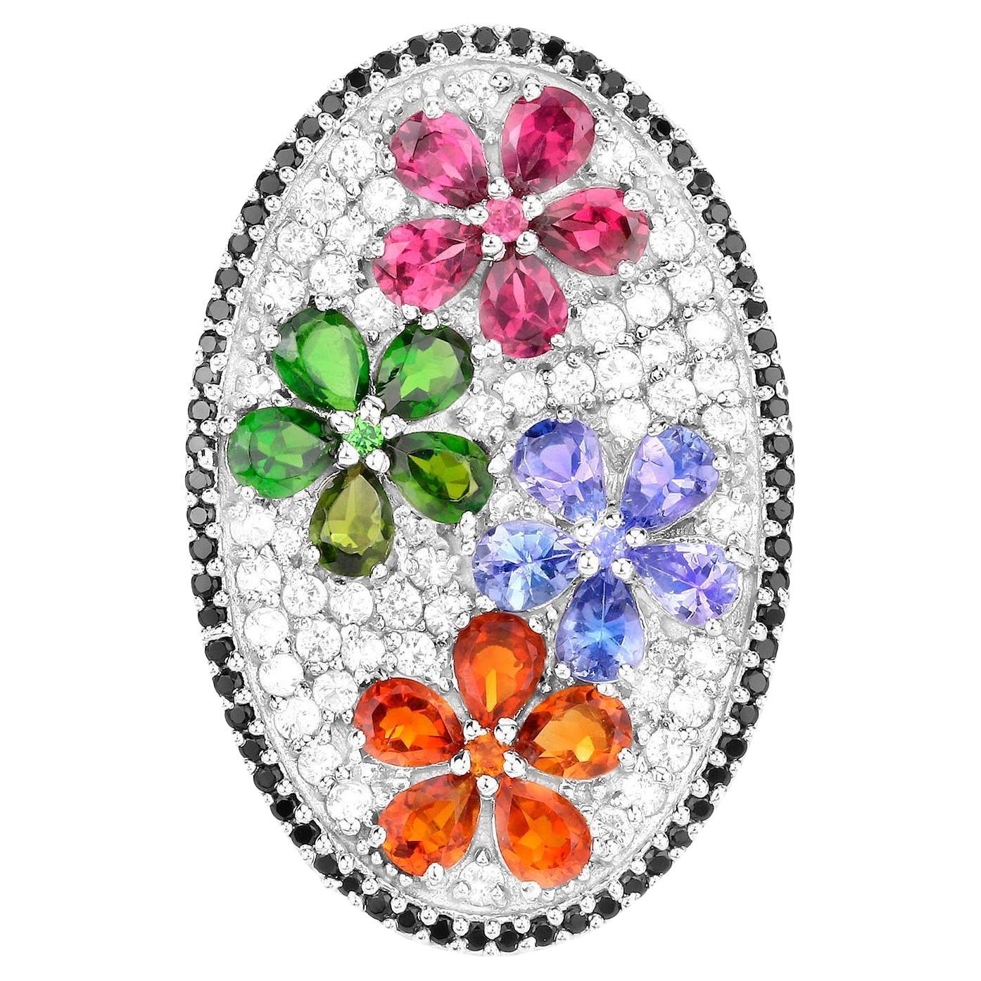 Flower Cluster Ring Citrine Tanzanite Rhodolite Chrome Diopside Topaz Spinel