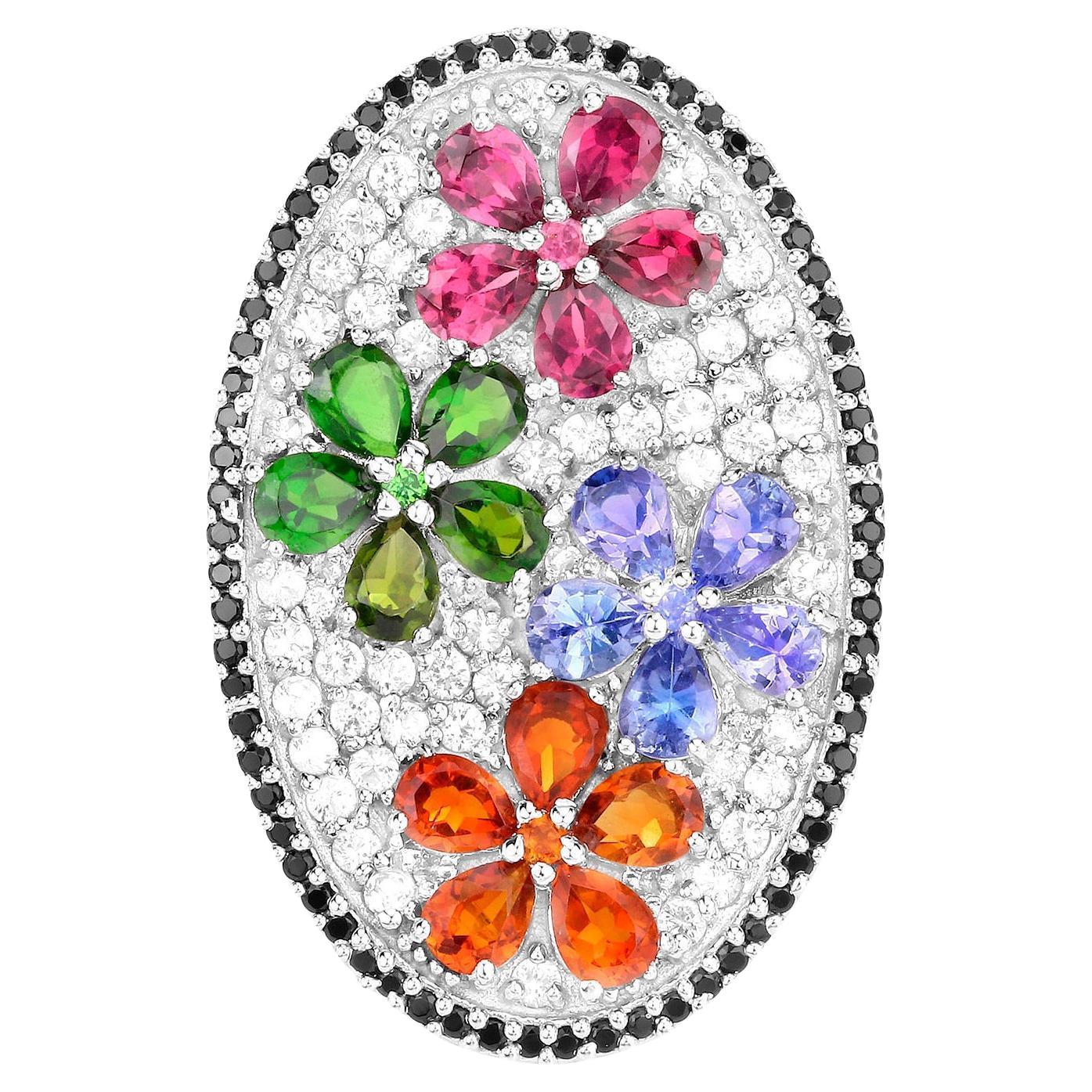 Flower Cluster Ring Citrine Tanzanite Rhodolite Chrome Diopside Topaz Spinel
