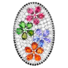 Flower Cluster Ring Citrine Tanzanite Rhodolite Chrome Diopside Topaz Spinel