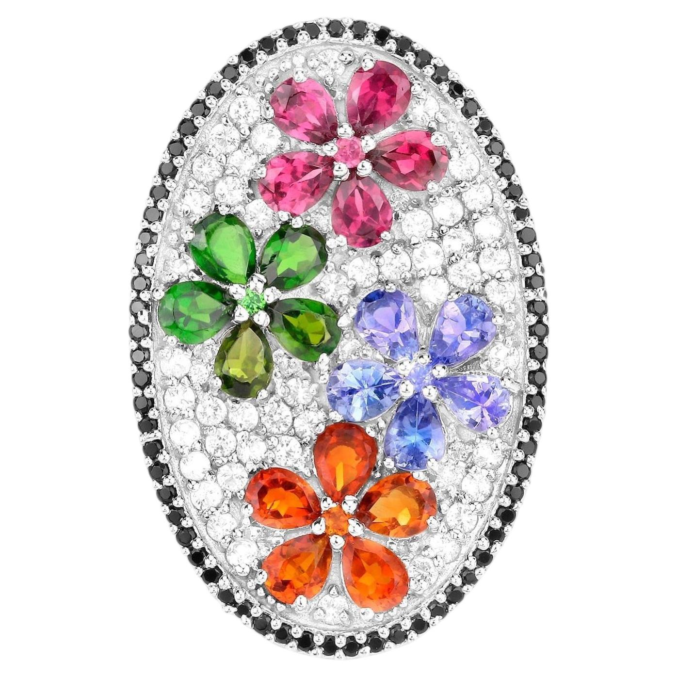 Flower Cluster Ring Citrine Tanzanite Rhodolite Chrome Diopside Topaz Spinel For Sale