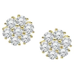Beauvince Flower Cluster Studs 3.00 Carat Diamonds in Yellow Gold