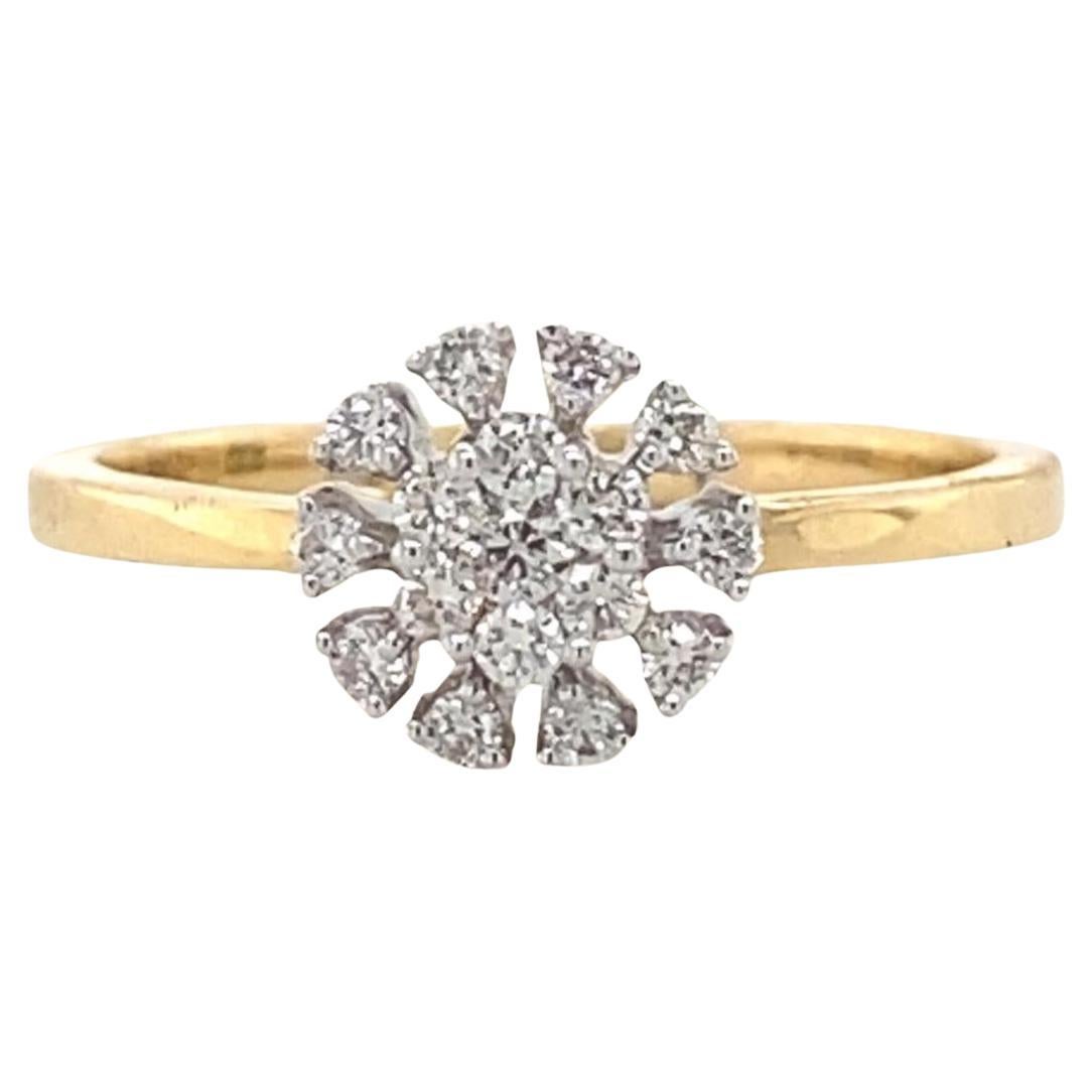 Flower Clustered Natural Diamond Ring In 14k Solid Gold (Certified)
