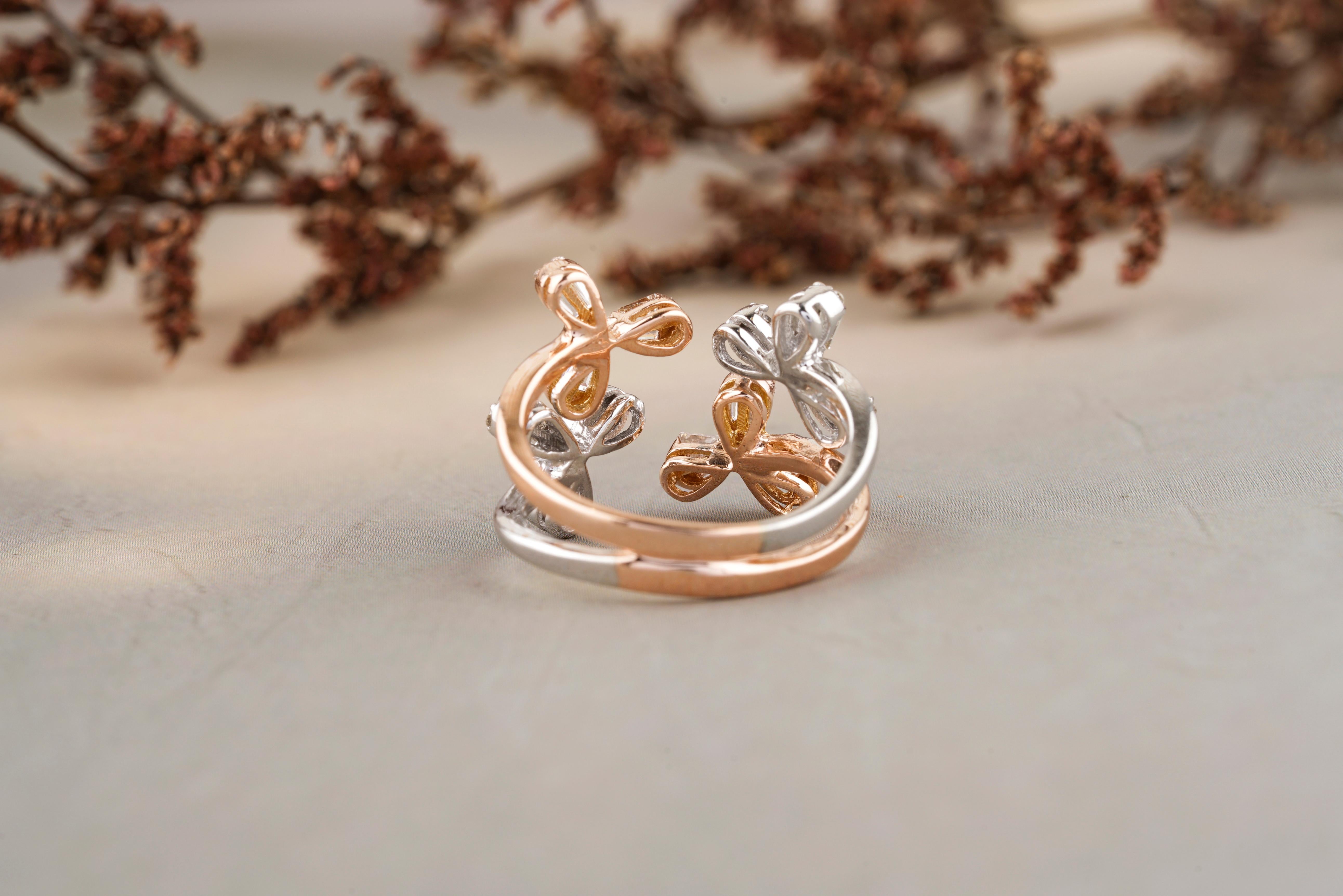 For Sale:  Flower Cocktail Ring in 18k Solid Gold 4