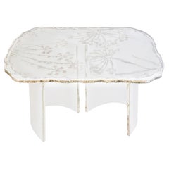 "Flower" Contemporary Cocktail table, silver pattern, silvered Glass, plexy Legs