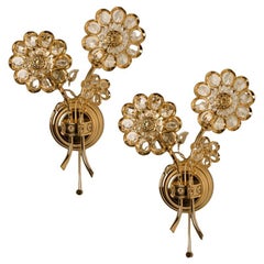 Flower Crystal and Brass Wall Lights or Sconces by Ernst Palme, Germany
