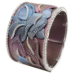 Flower Cuff Bracelet Diamond Titanium 18 Karat Gold Andreoli