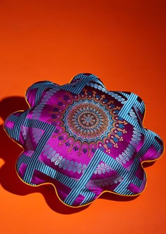 "Flower" cushion, Prelle silk fabric and goose feather, pink-yellow