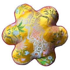 "Flower" cushion, Prelle silk fabric and goose feather, yellow-red