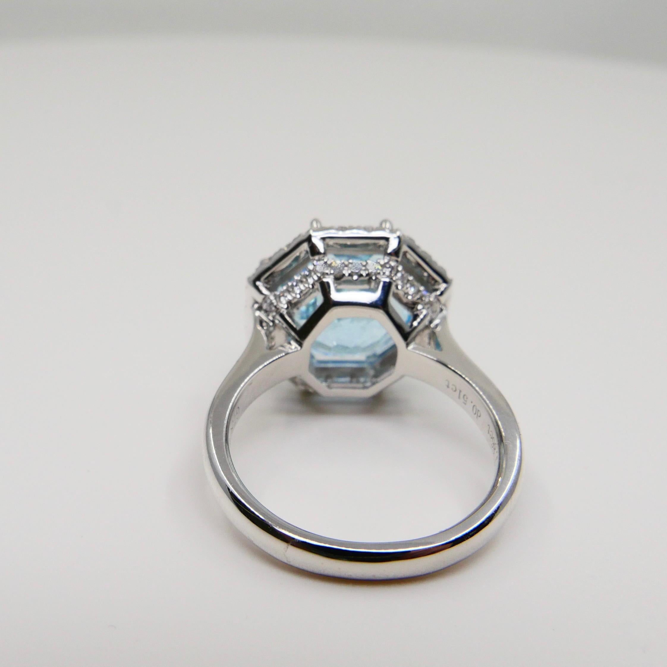 Flower Cut Powder Blue Topaz 7.86 Cts and Diamond Cocktail Ring, Statement Ring For Sale 2