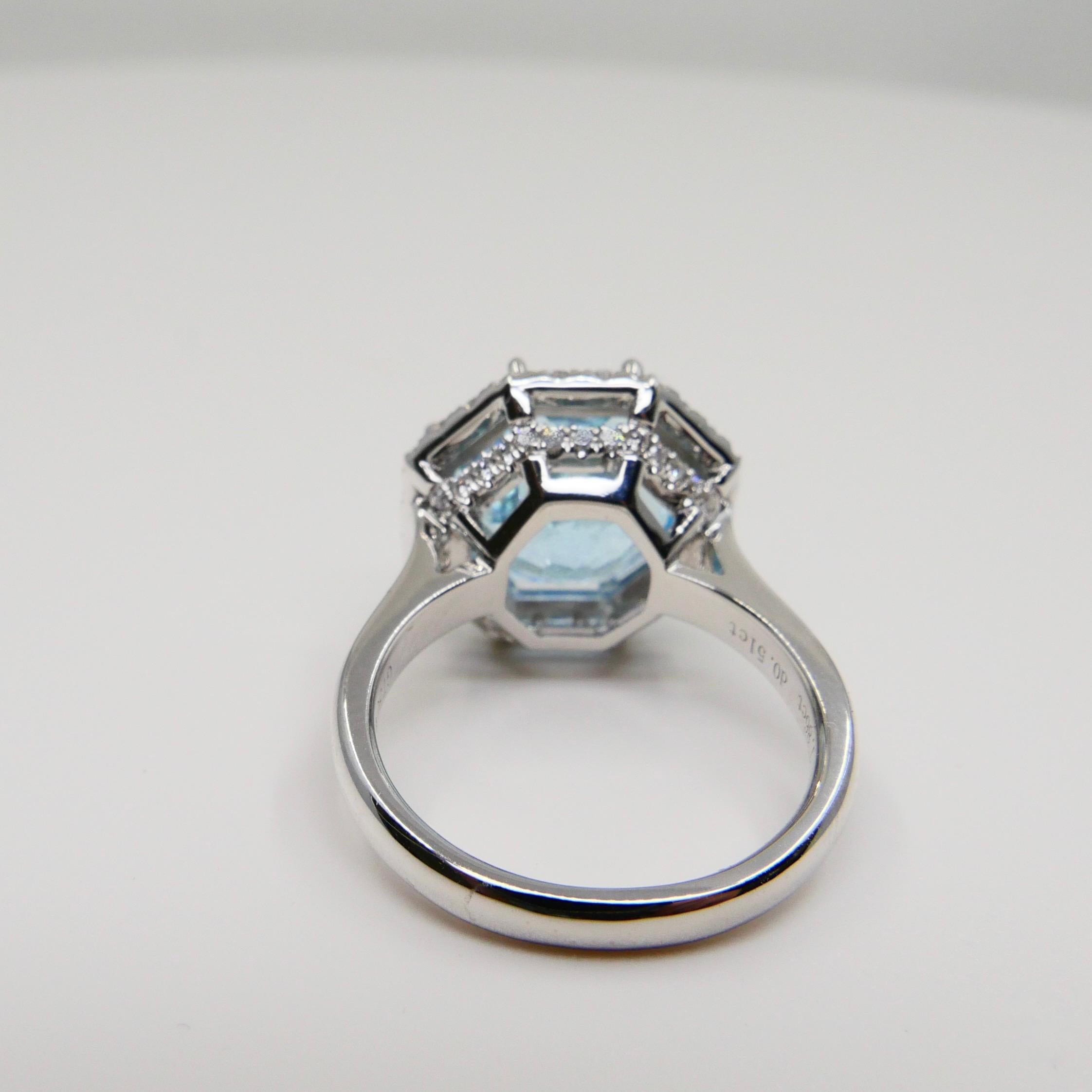 Flower Cut Powder Blue Topaz 13.5mm and Diamond Cocktail Ring, Statement Ring For Sale 2