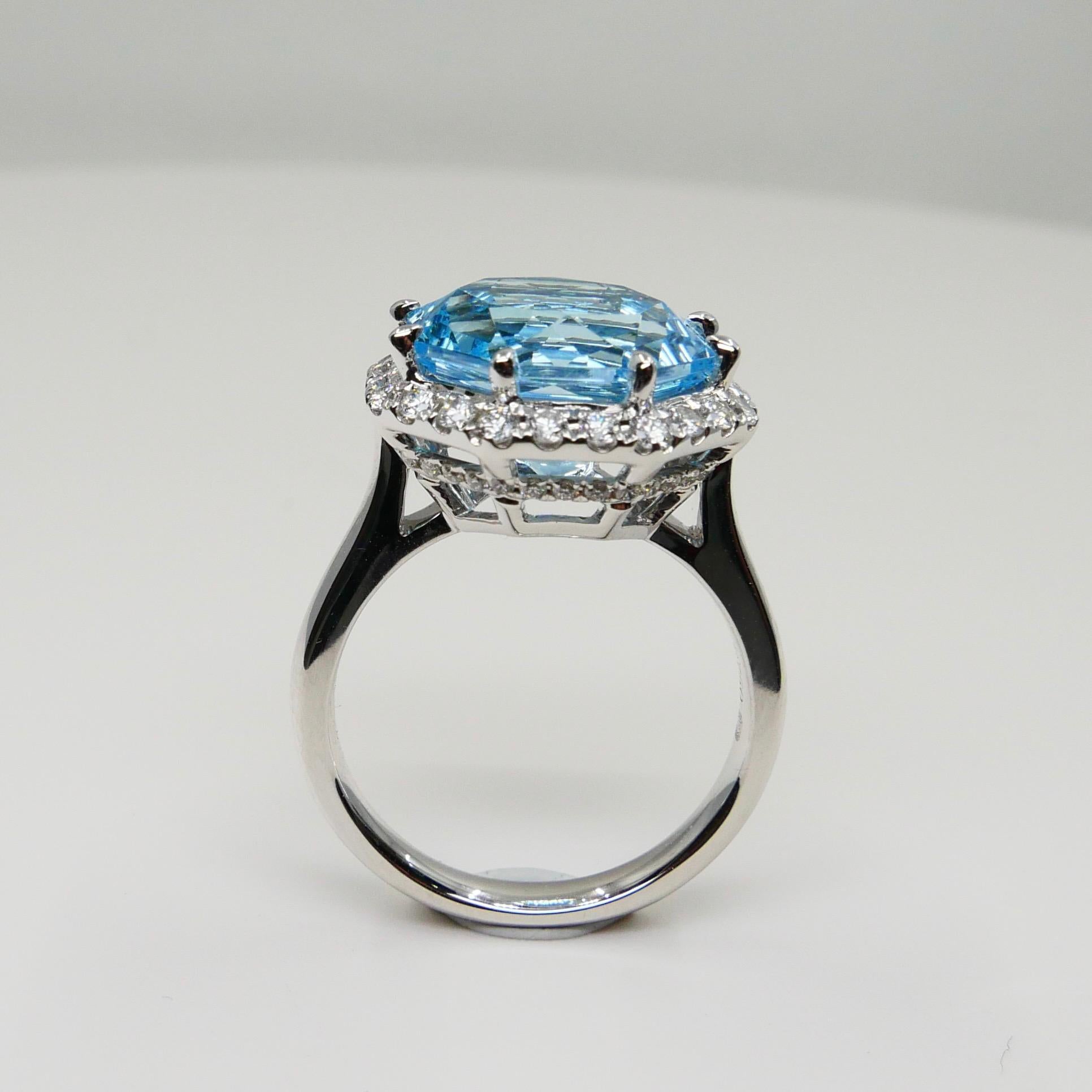 Octagon Cut Flower Cut Powder Blue Topaz 7.86 Cts and Diamond Cocktail Ring, Statement Ring For Sale