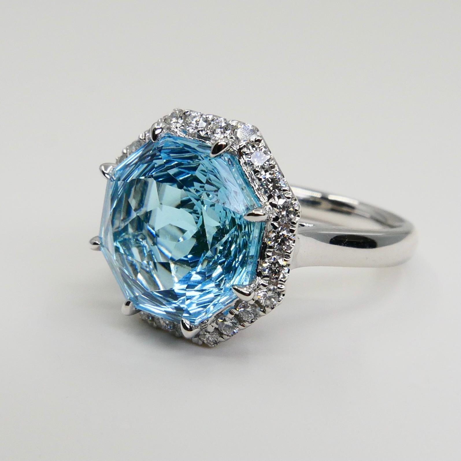 Women's Flower Cut Powder Blue Topaz 7.86 Cts and Diamond Cocktail Ring, Statement Ring For Sale