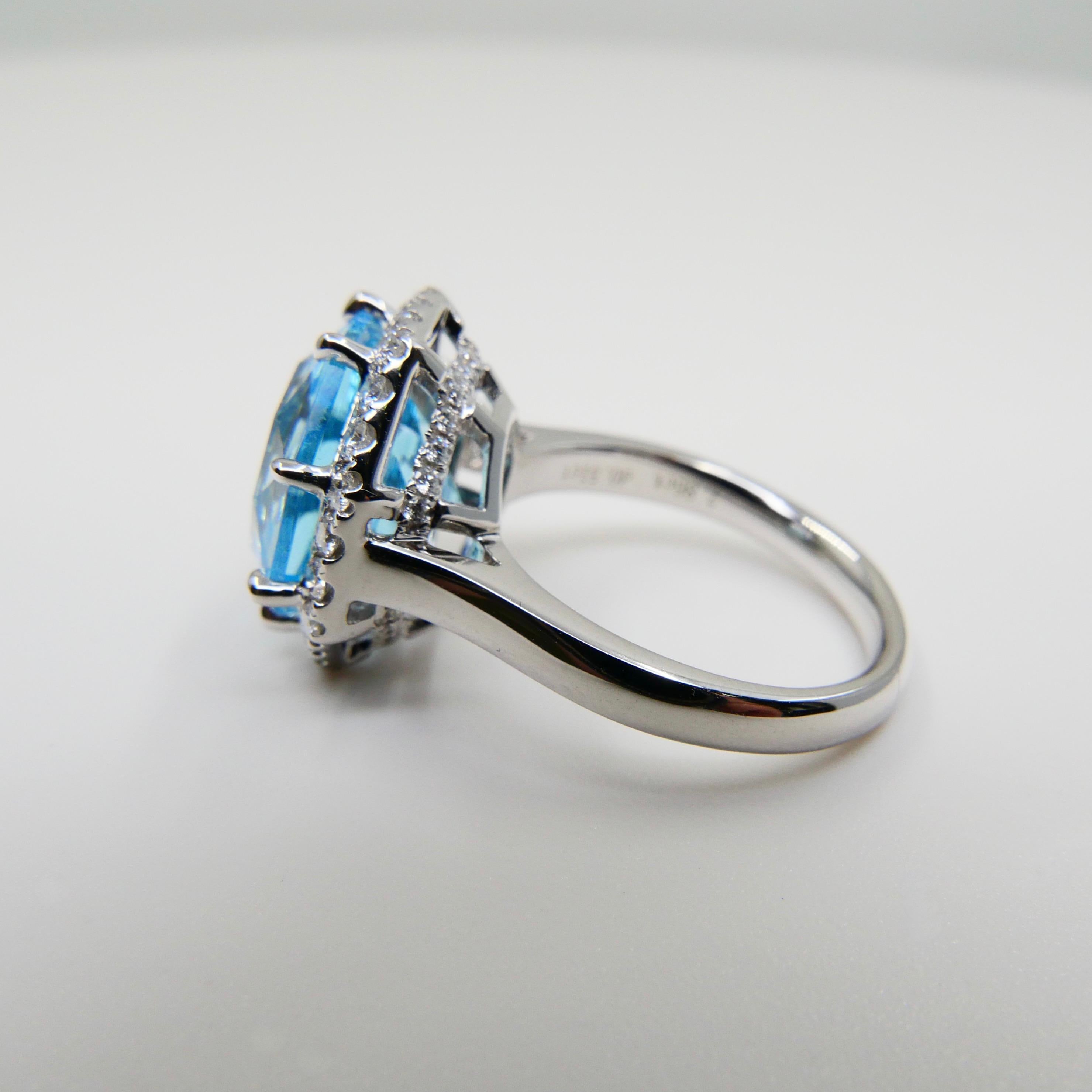 Flower Cut Powder Blue Topaz 7.86 Cts and Diamond Cocktail Ring, Statement Ring For Sale 1