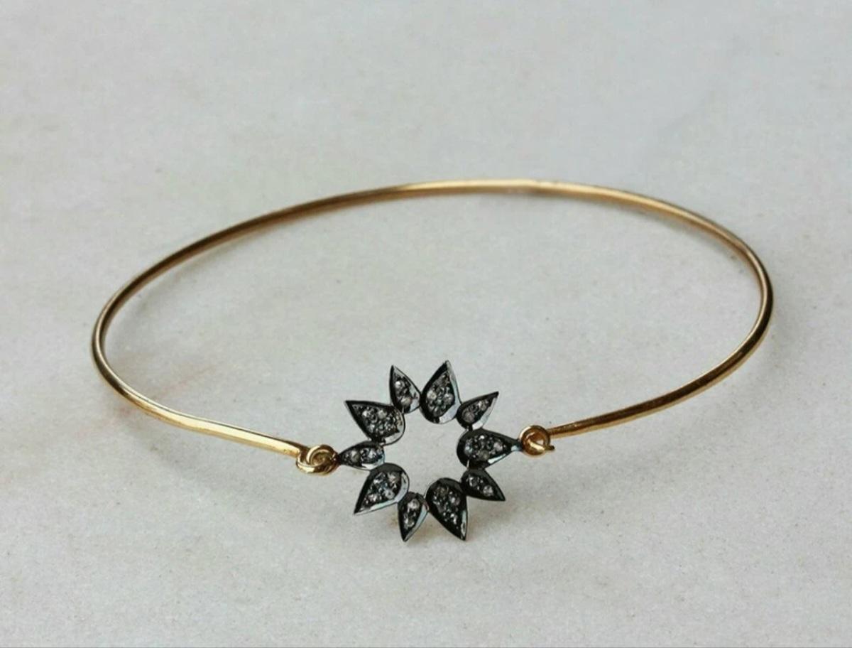 Flor Pulsera Delicada Pave Diamante 925 Plata Pulsera de Diamantes Regalo de Aniversario Art Decó en venta