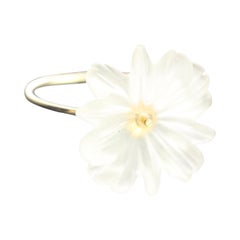 Flower Daisy Rock Crystal Carved 9 Karat Yellow Gold Handmade Italian Ring