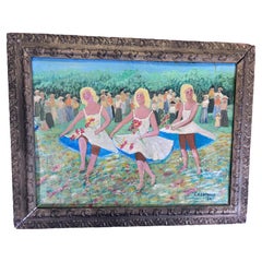 Flower Dancing In The Meadow Oil Painting Outsider Folk Artist Gloria Laposka