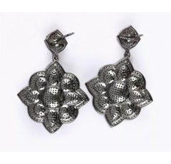 Flower Dangle Earring Pave Diamond 925 Silver Genuine Handmade