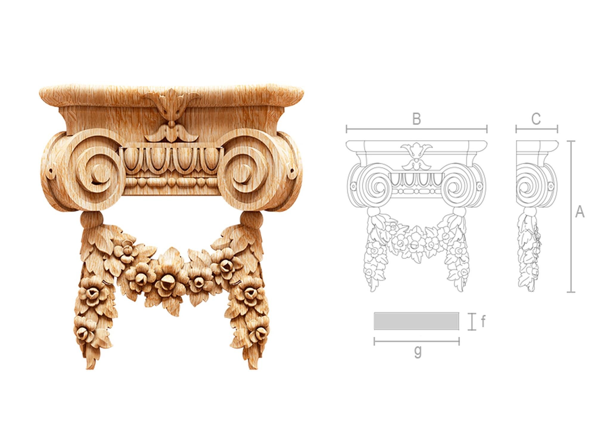 Victorian Ionic Flower Decorative Column Capital for Walls, Doors, Furniture, Interior For Sale