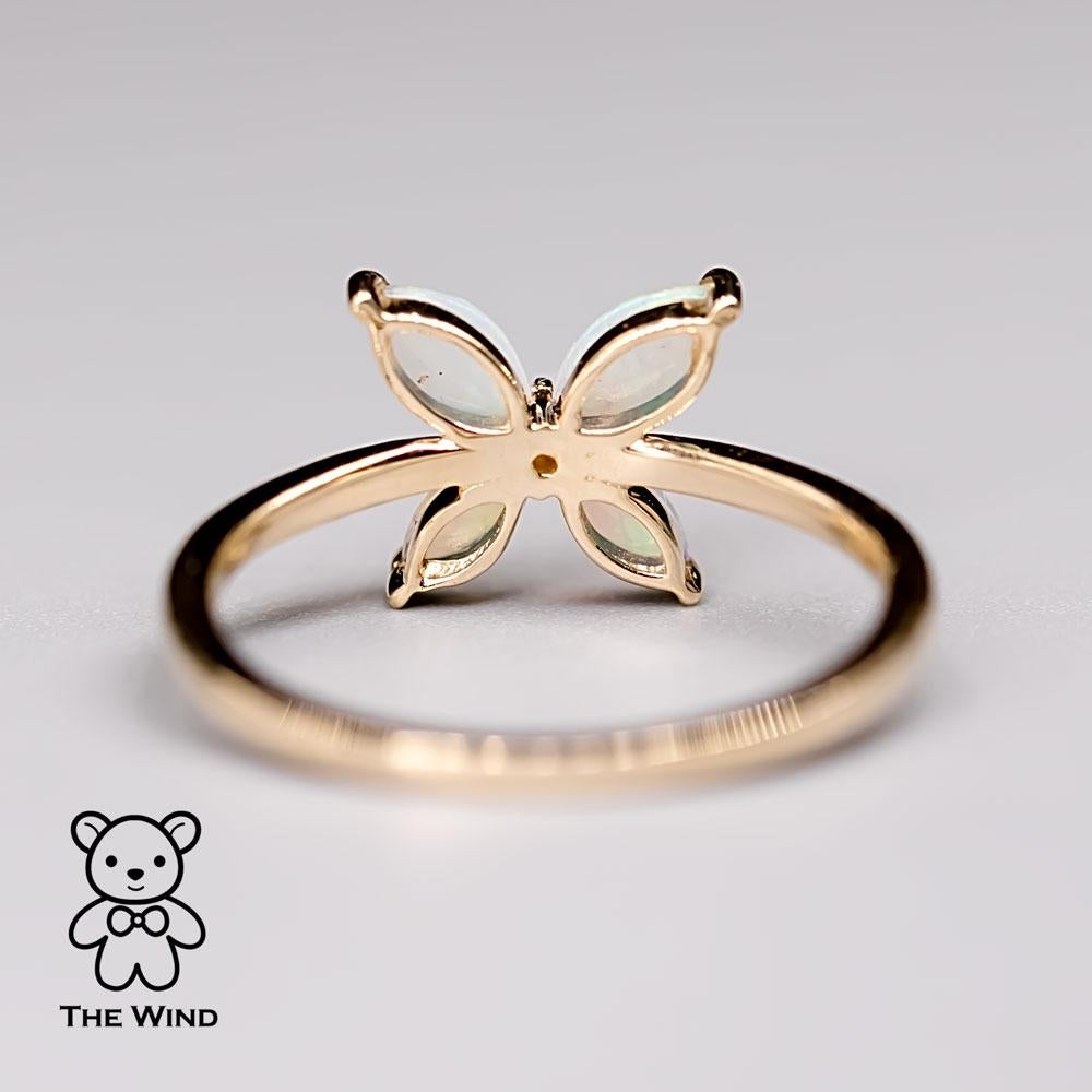 Brilliant Cut Flower Design Australian Opal Diamond Engagement Ring 14K Yellow Gold For Sale