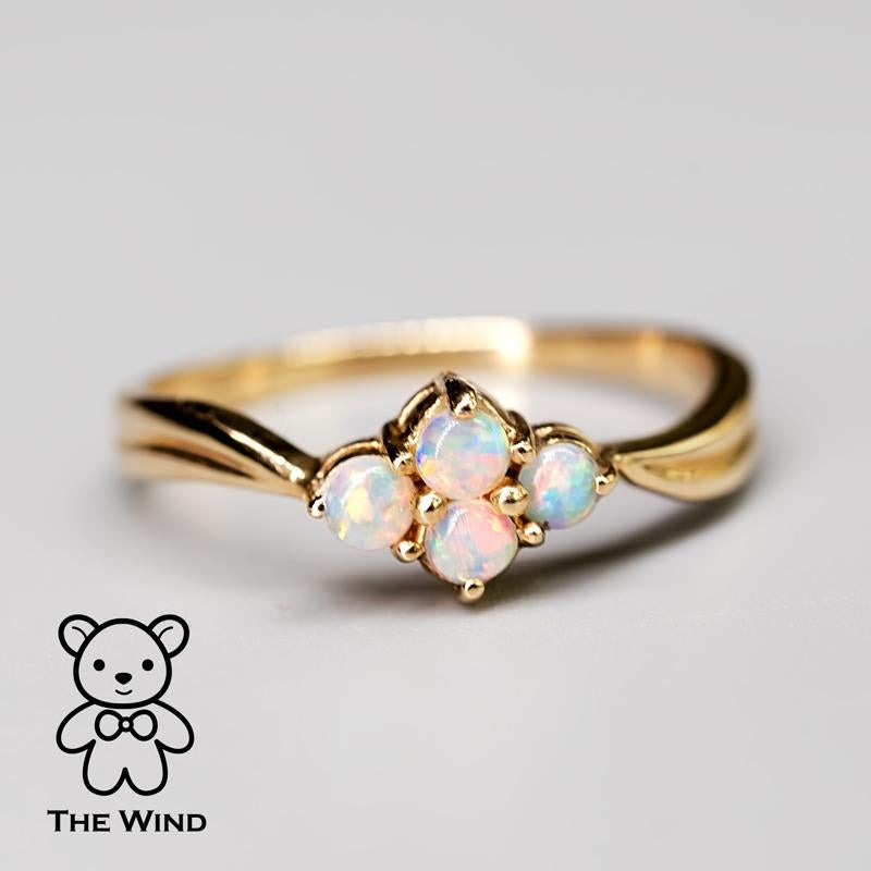 Flower Design Australian Solid Opal Ring 14K Yellow Gold In New Condition For Sale In Suwanee, GA