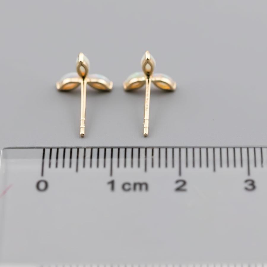 Women's or Men's Flower Design Australian Solid Opal Stud Earrings 18K Yellow Gold For Sale