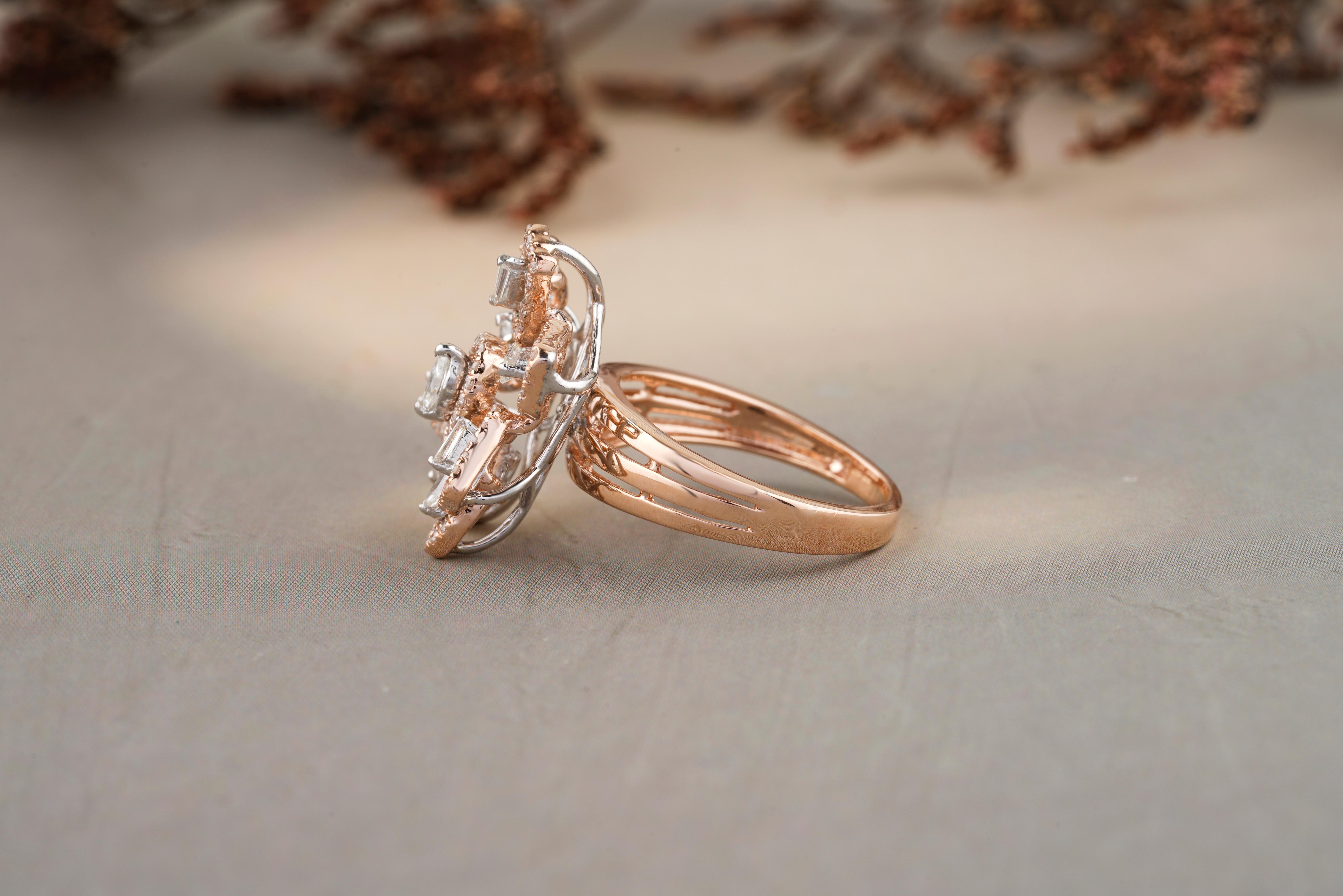 For Sale:  Flower Design Baguette, Marquise & Pear Diamond Ring in 18k Solid Gold 4