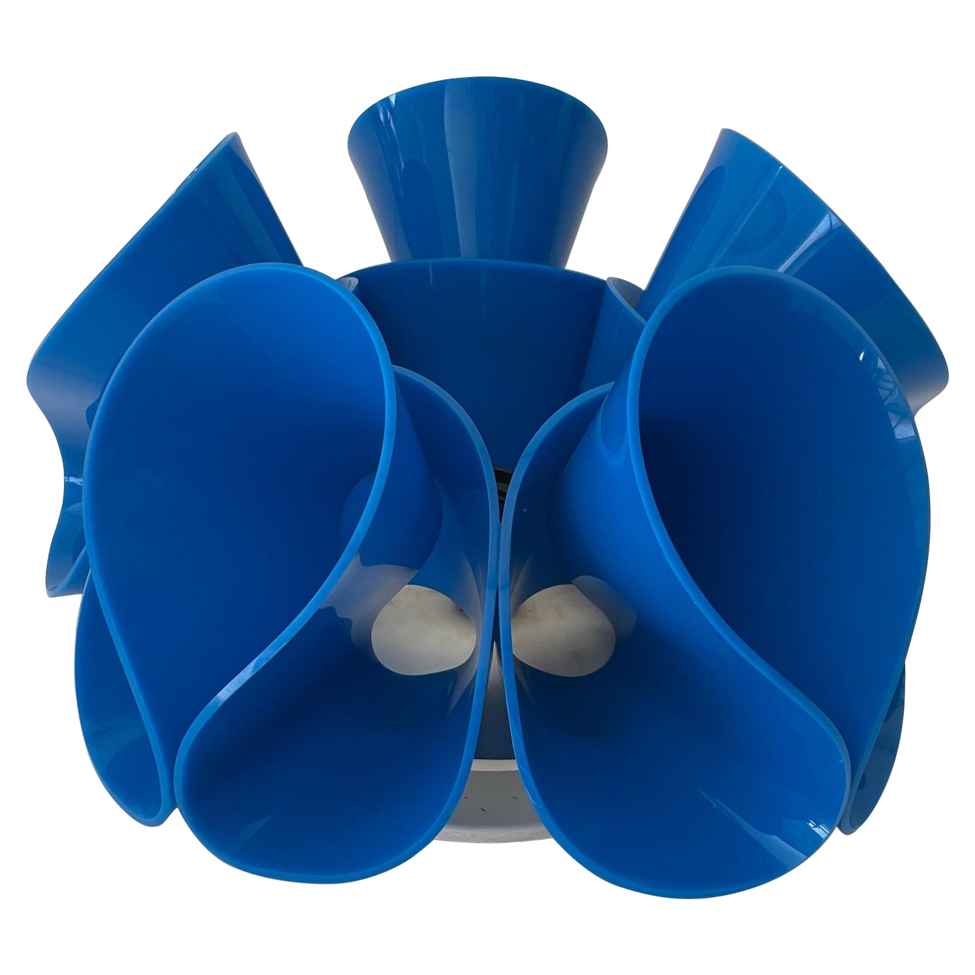 Flower Design Blue Plexiglass Table Lamp, 1970s, Italy For Sale