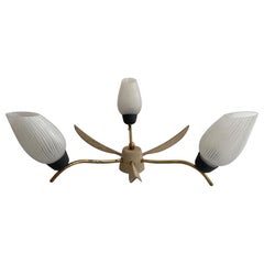 Flower Design Brass and Glass 3-armed Sputnik Ceiling Lamp, 1950s, Germany