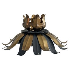 Flower Design Brass Black Flush Mount Ceiling Lamp, 1970s, Germany