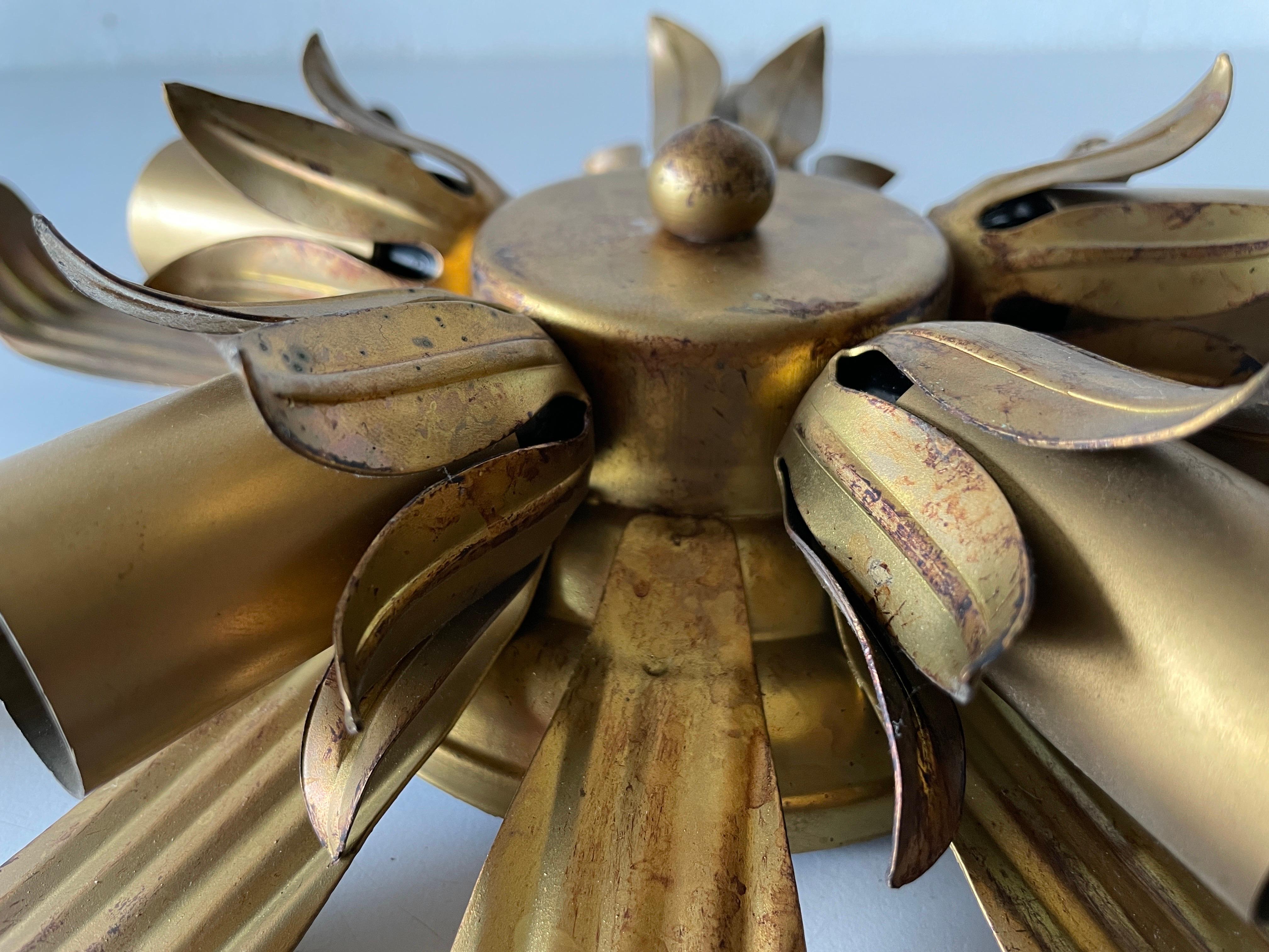 Mid-20th Century Flower Design Brass Flush Mounts Wall Lamps by Schröder Leuchten, 1960s, Germany For Sale