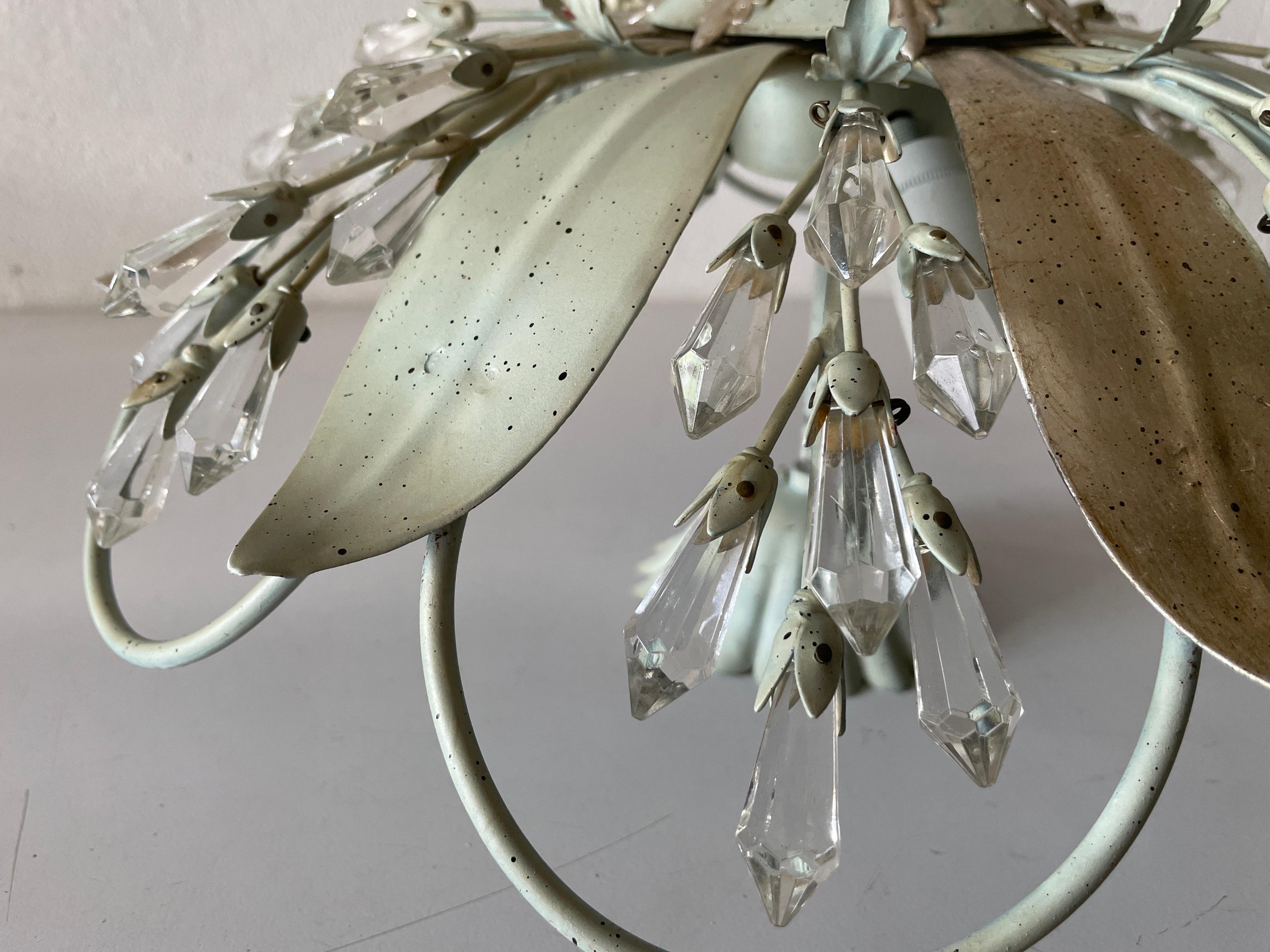 Flower Design Ceiling Lamp with Glass Ornaments, 1950s, Germany For Sale 5