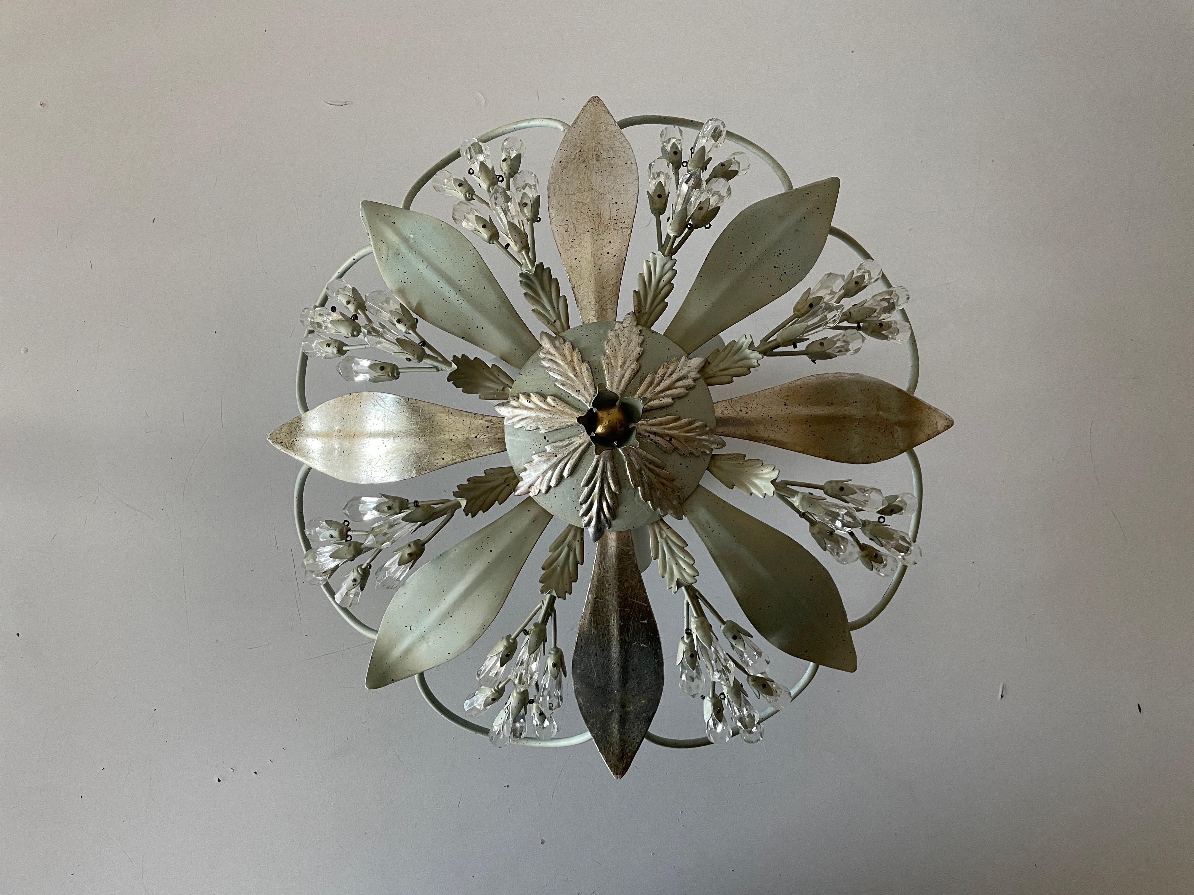 Flower Design Ceiling Lamp with Glass Ornaments, 1950s, Germany For Sale 6
