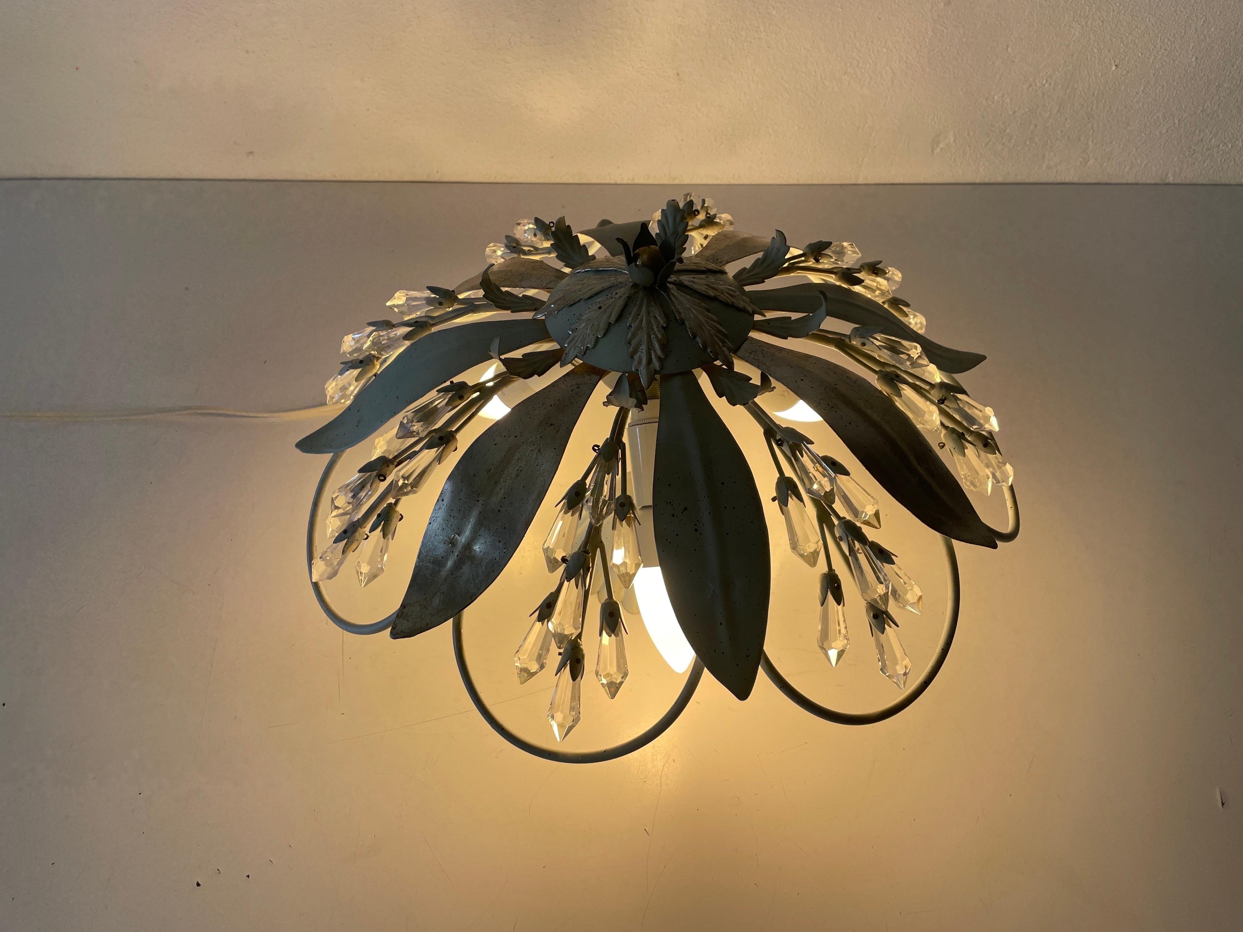 Flower Design Ceiling Lamp with Glass Ornaments, 1950s, Germany For Sale 8