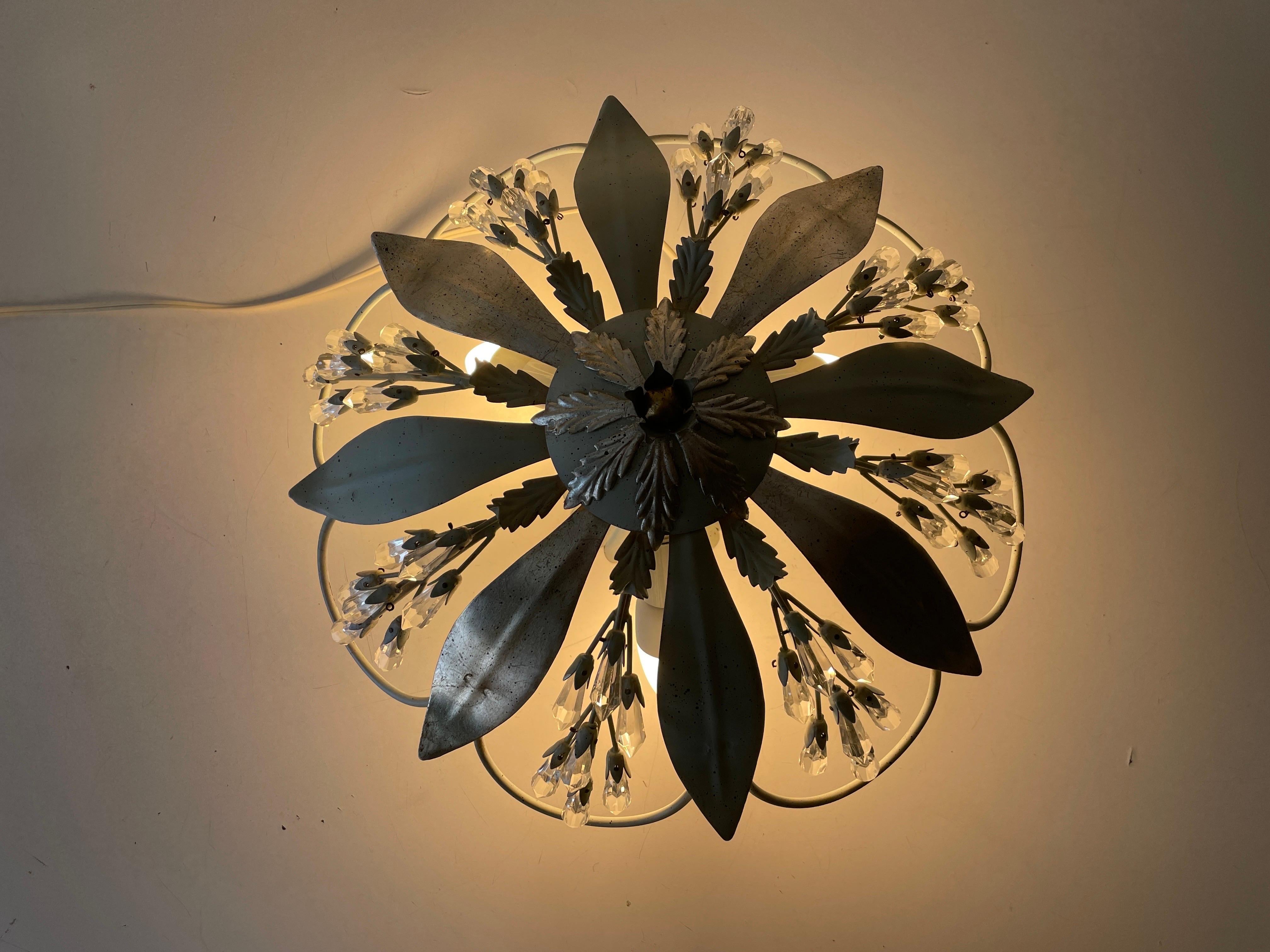 Flower Design Ceiling Lamp with Glass Ornaments, 1950s, Germany For Sale 9