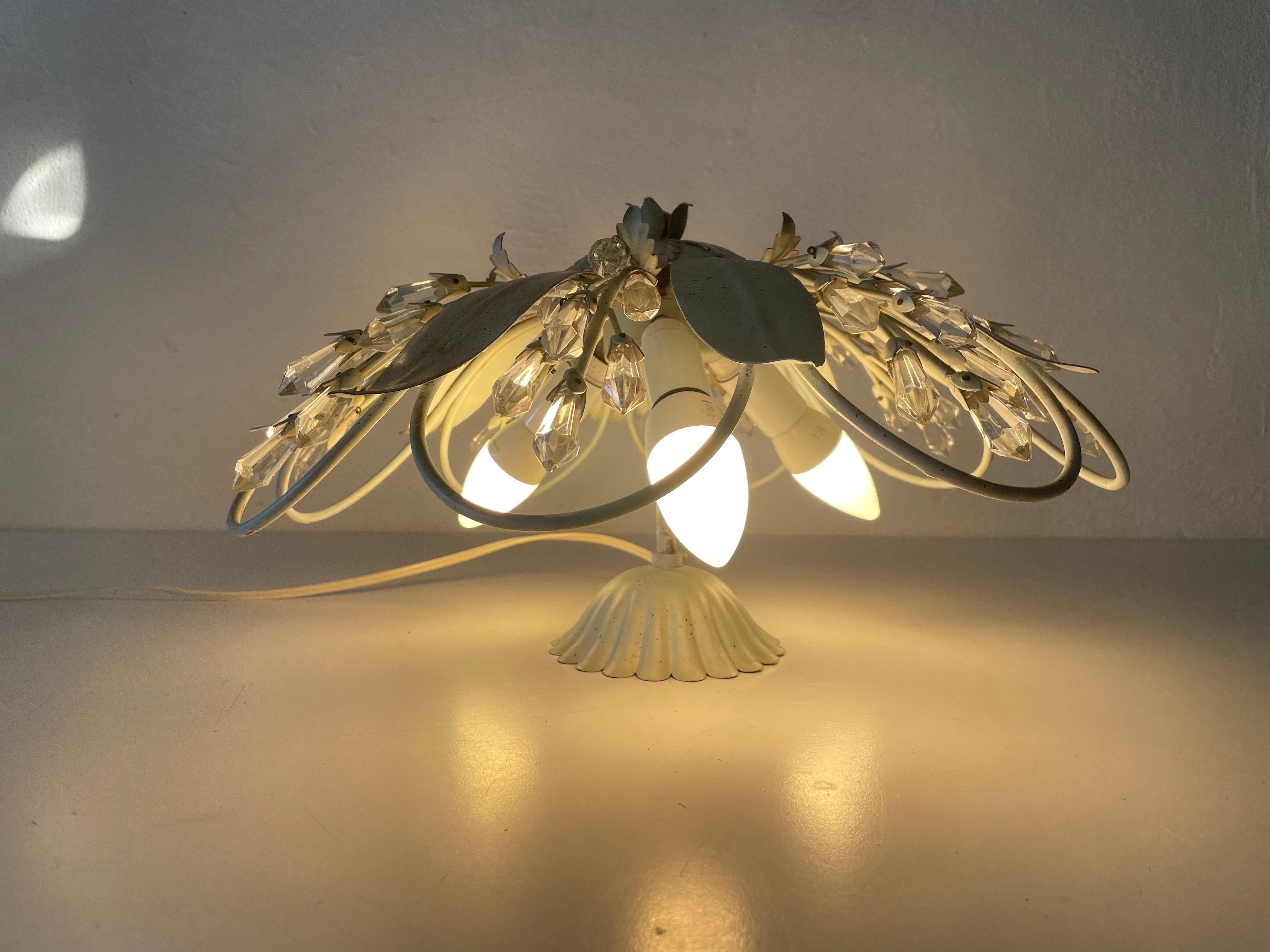 Flower Design Ceiling Lamp with Glass Ornaments, 1950s, Germany For Sale 11